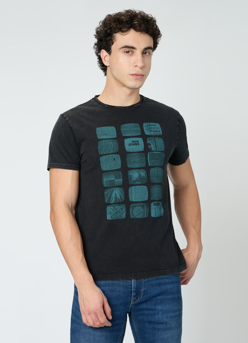 Men Black Graphic Slim Fit T-shirt, , large image number 1