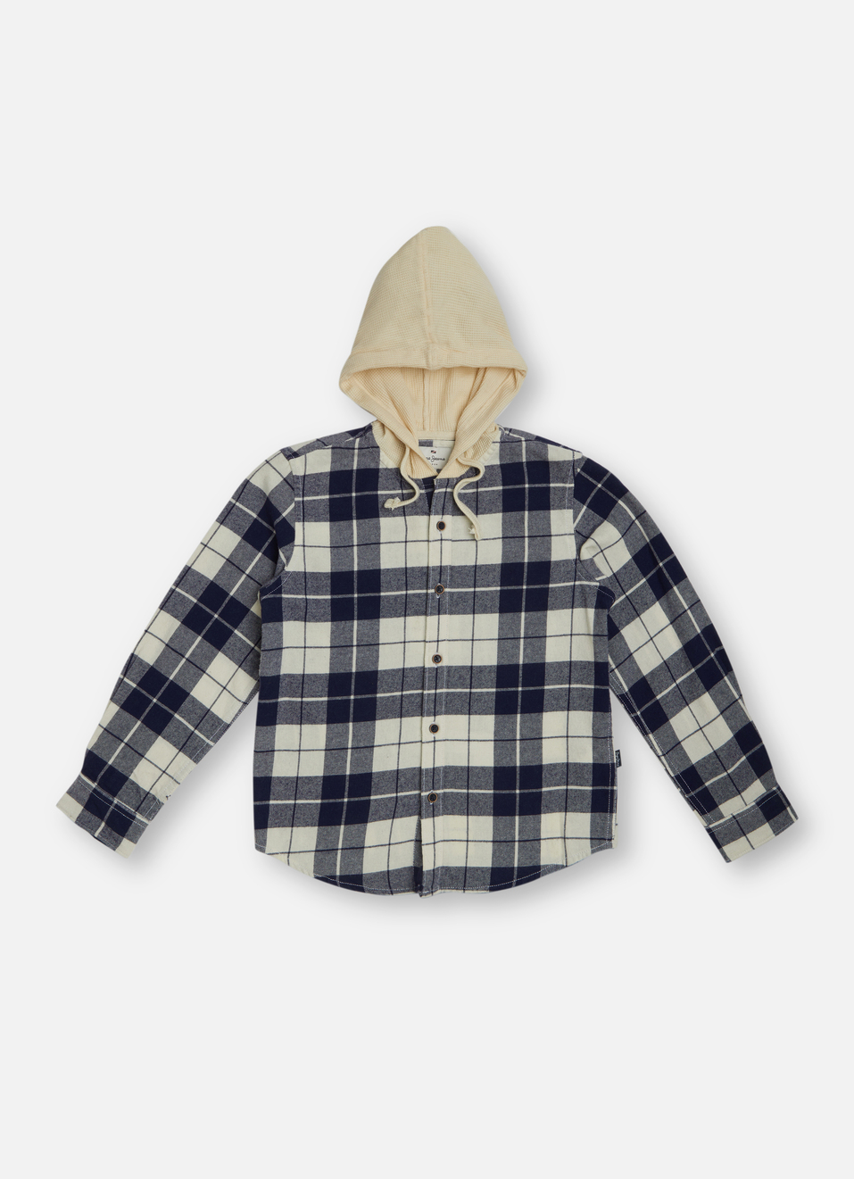 Boys Navy Check Full Sleeve Hoodie Shirt, , large image number 0