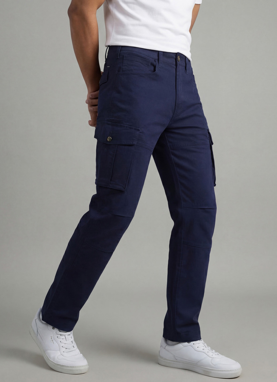 Men Blue Mid Rise Stretch Cargo, , large image number 0