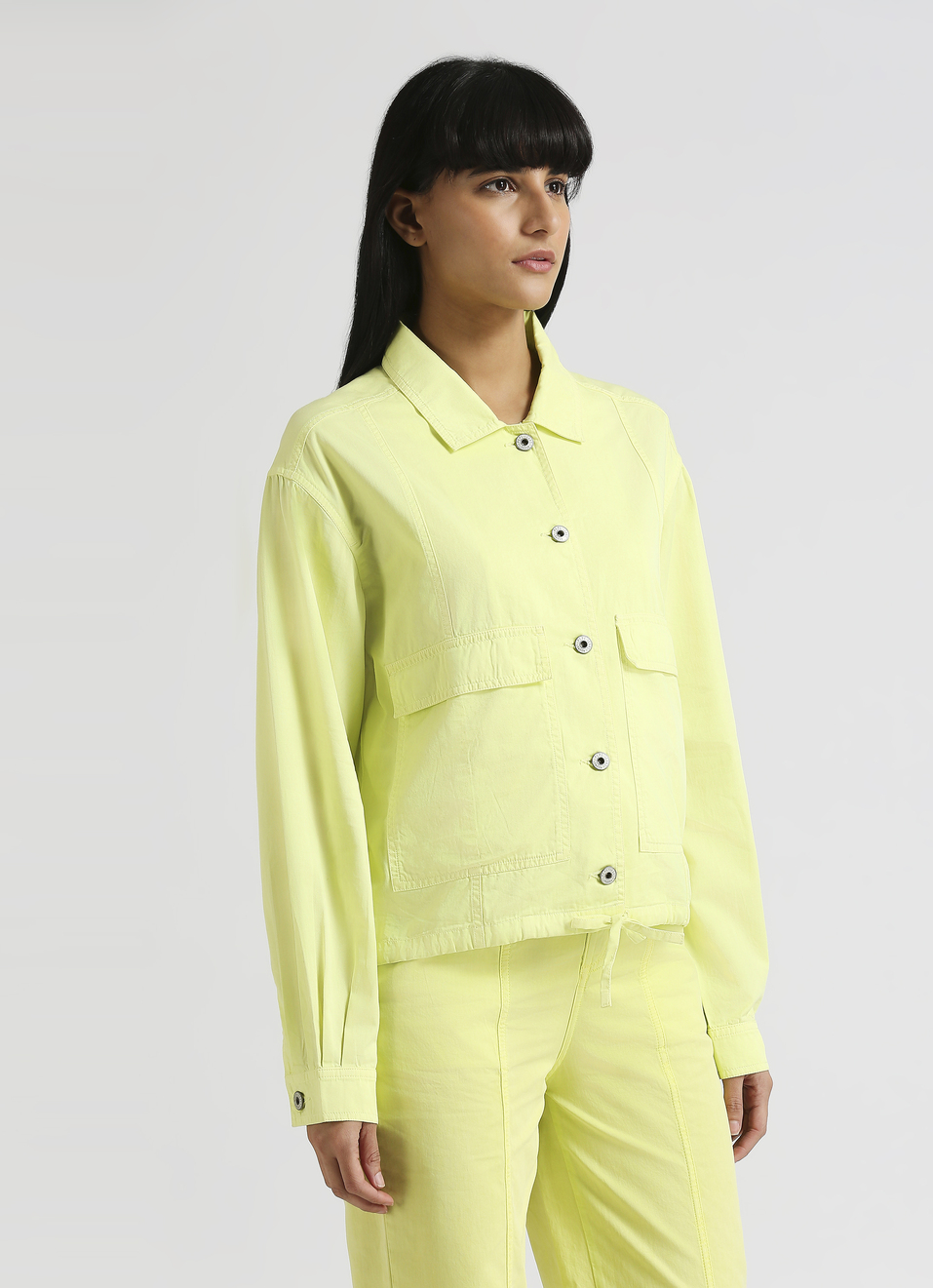 Lime Overdyed Utility Pockets Long Sleeve Shacket, , large image number 3