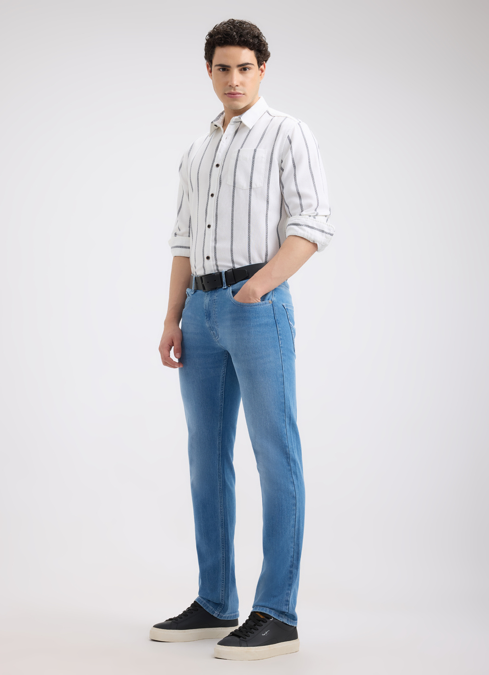 Men White Stripe Full Sleeve Shirt, , large image number 5