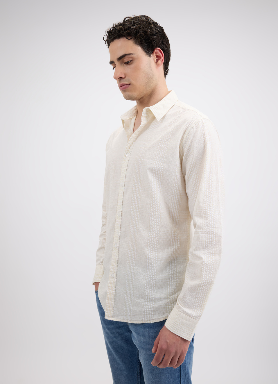 Men Beige Check Full Sleeve Shirt, , large image number 3