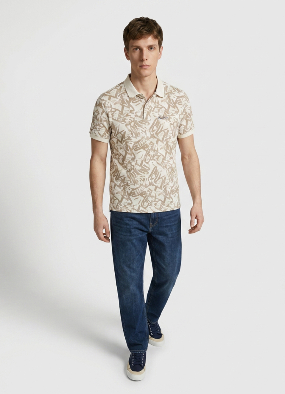 Men Beige Printed Polo Collar T-shirt, , large image number 5