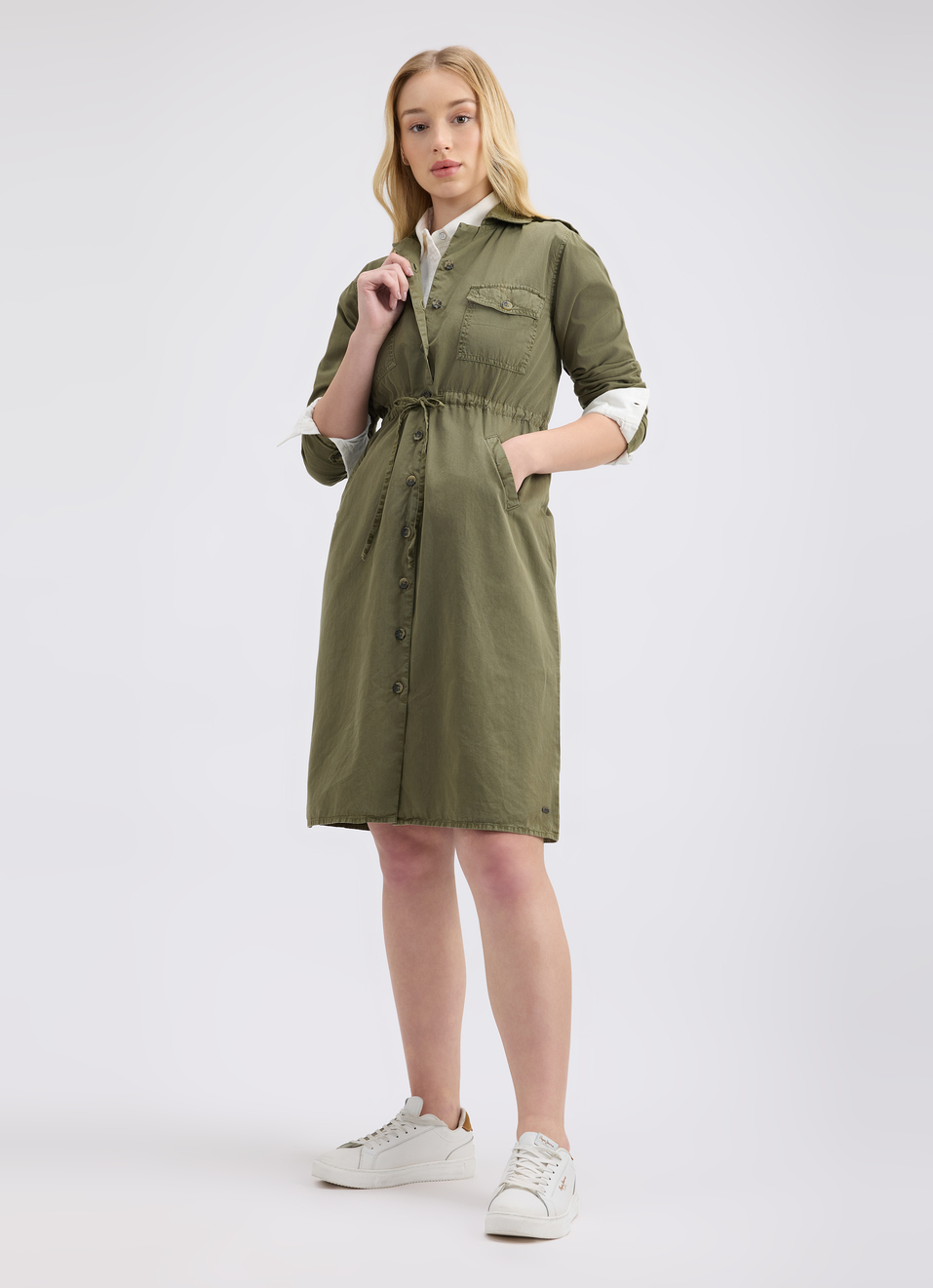 Women Green Overdyed Flap Pocket Utility Dress, , large image number 5