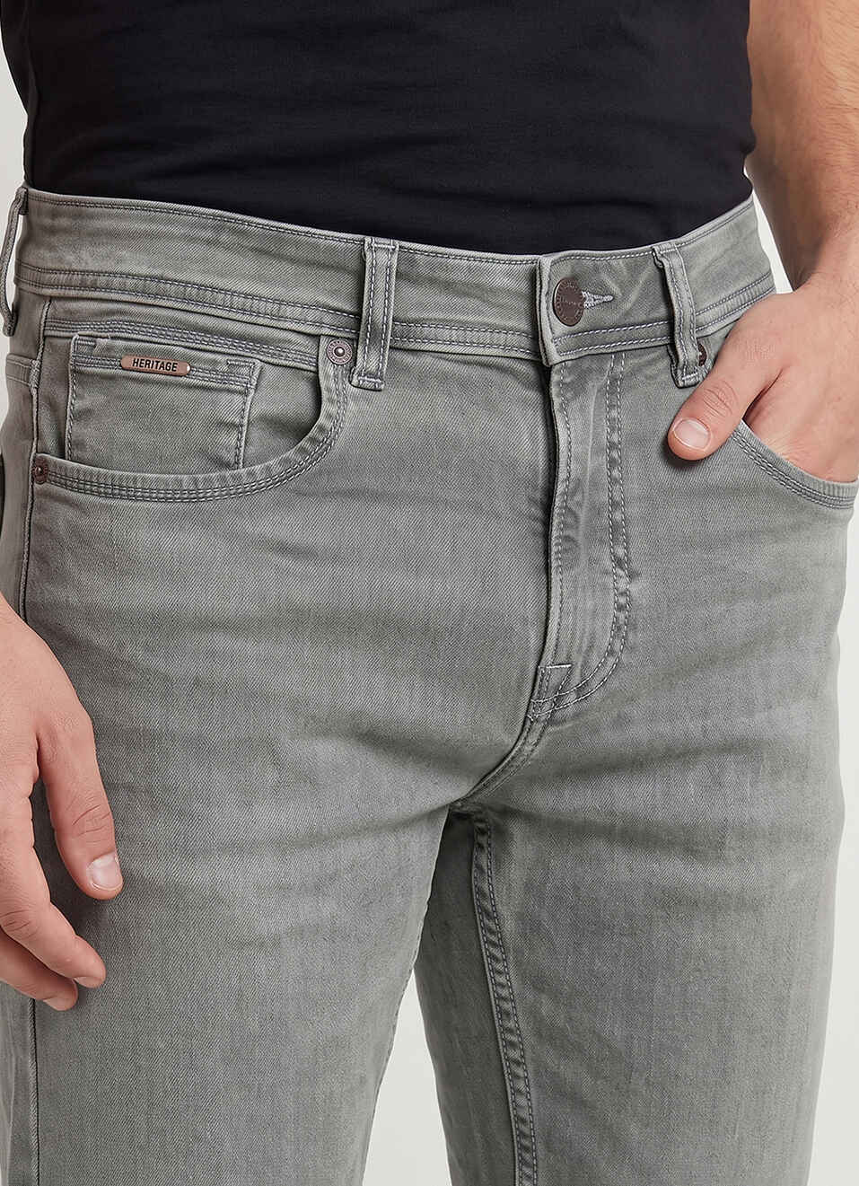 Men Grey Straight Fit Stretchable Jeans, , large image number 4