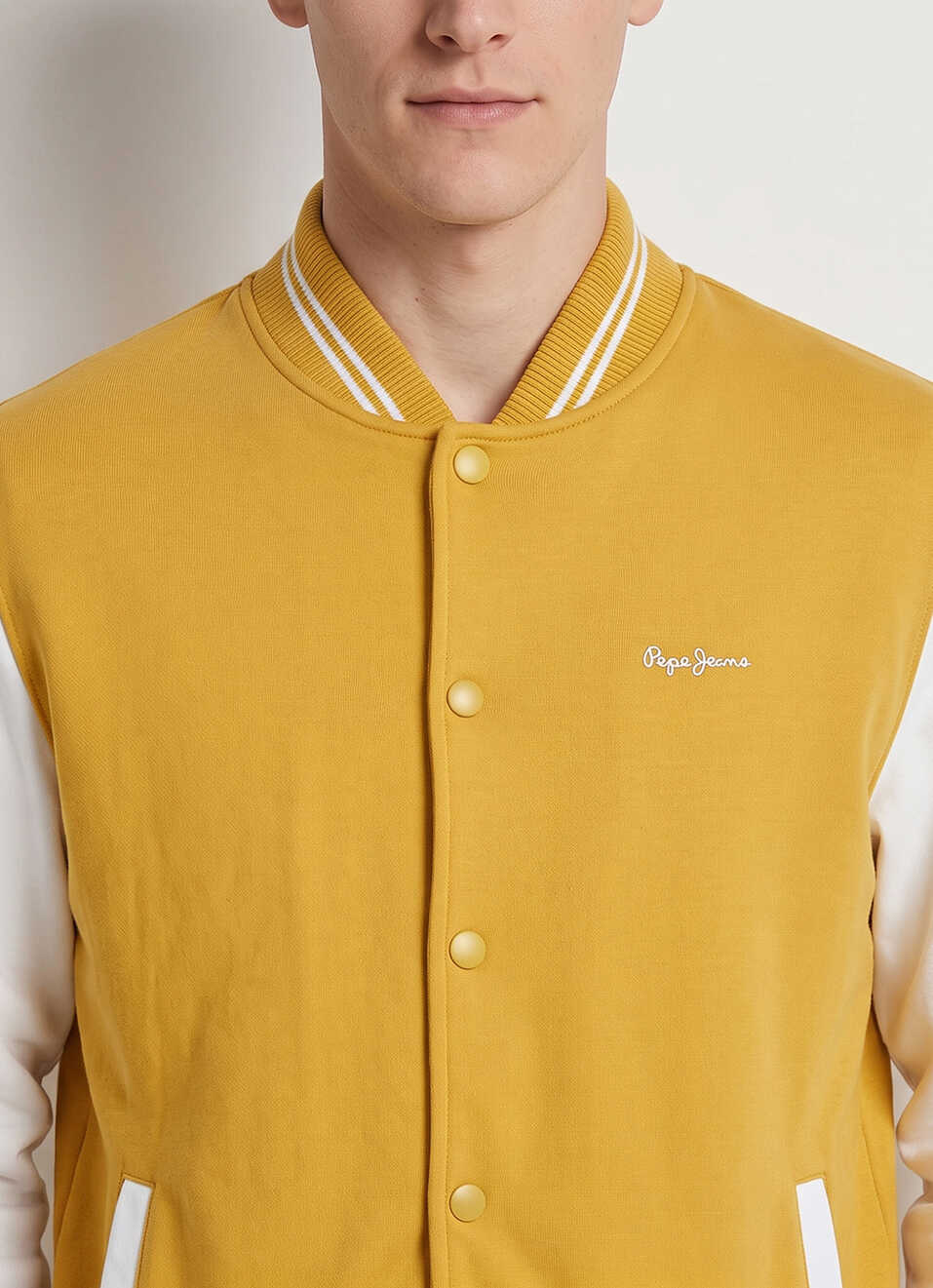 Men Yellow Solid Baseball Collar Long Sleeve Jacket, , large image number 4