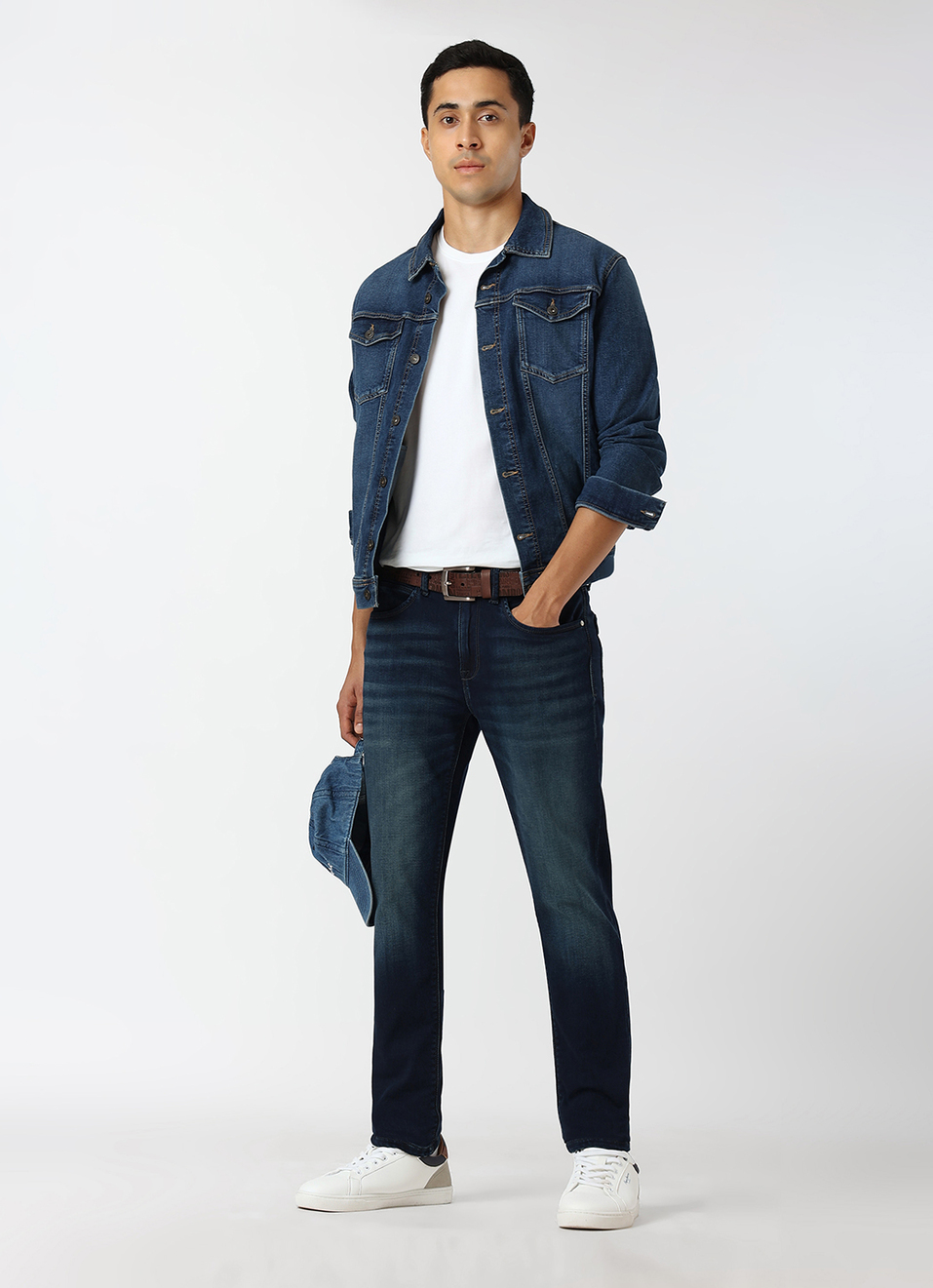 Men Dark Blue Mid Rise Slim Fit Gymindigo Jeans, , large image number 1
