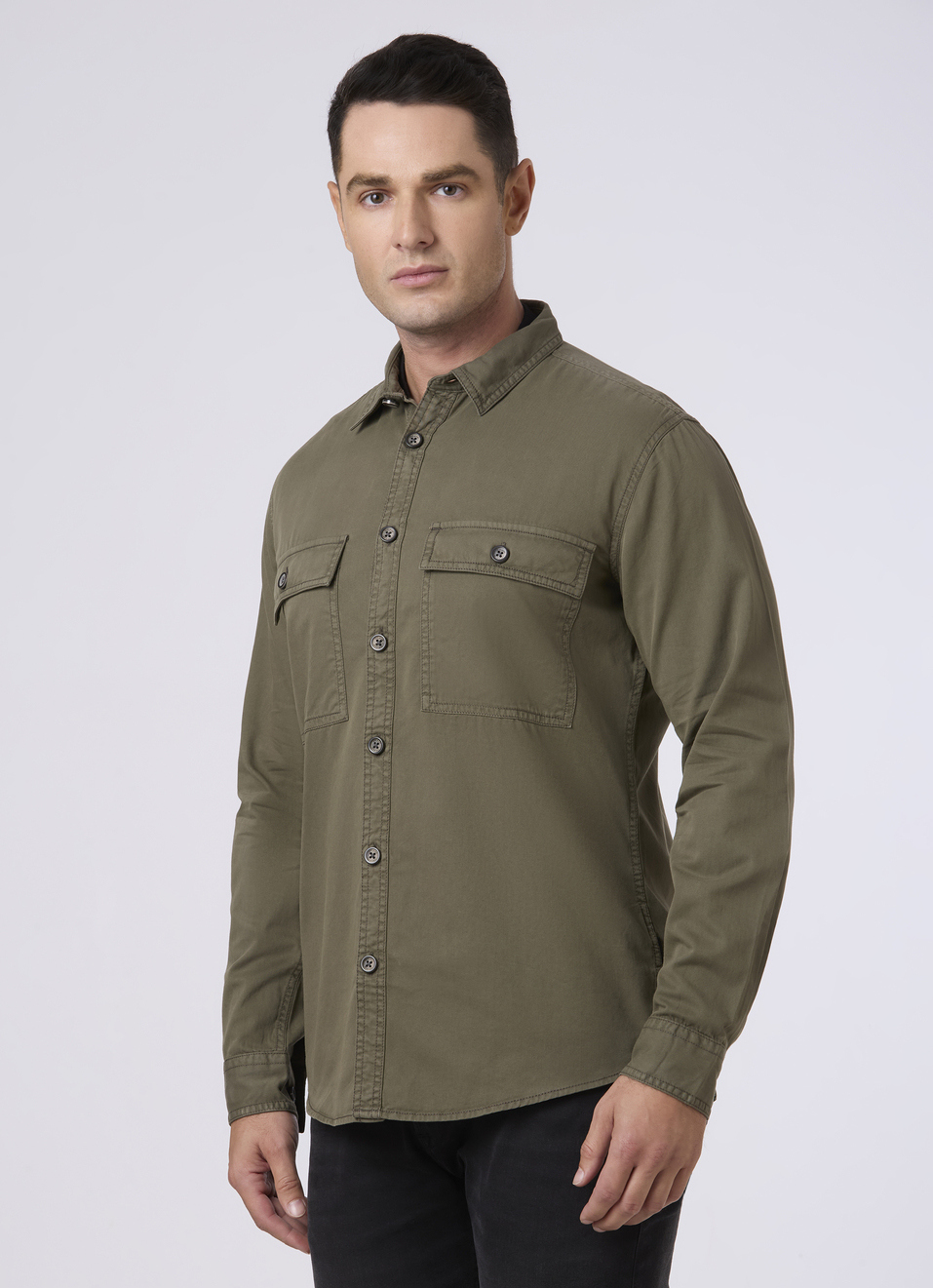 Men Olive Flap Utility Pockets Casual Shirt, , large image number 3