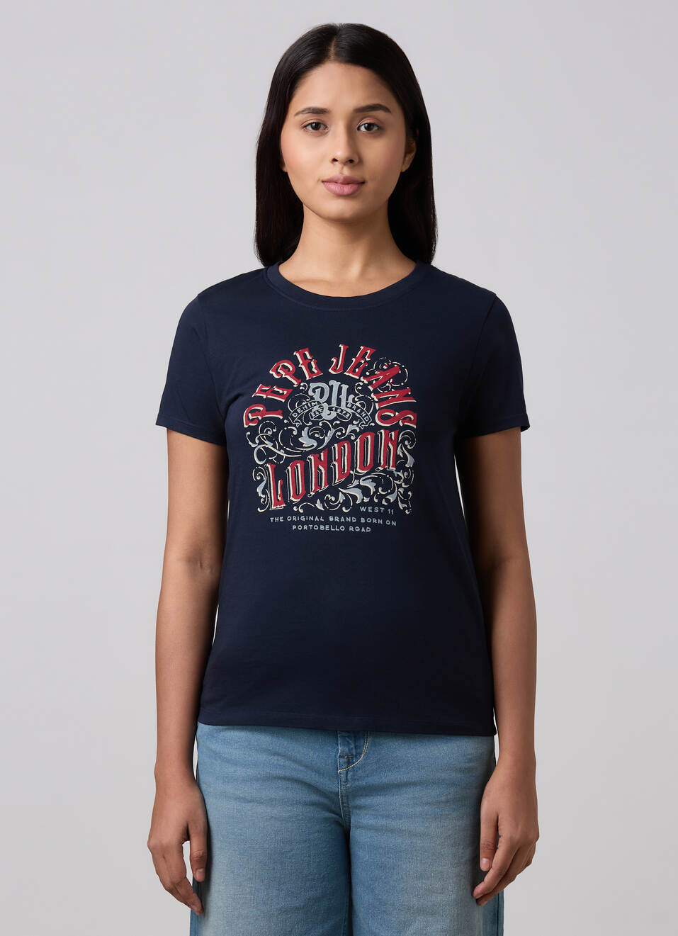 Women Navy Graphic Print T-shirt, , large image number 1