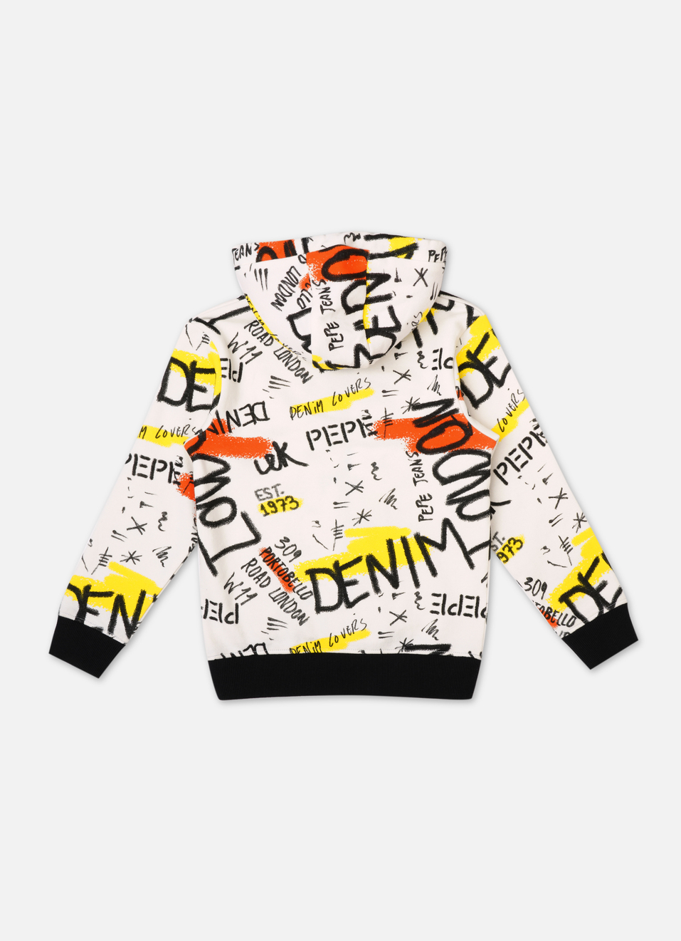 Boys White Printed Zip Thru Hooded Sweatshirt, , large image number 1