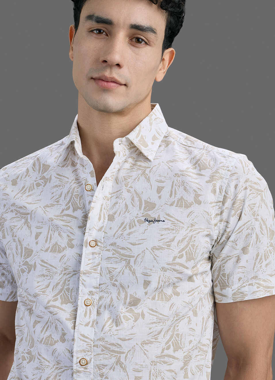 Men Beige Printed Short Sleeve Shirt, , large image number 4