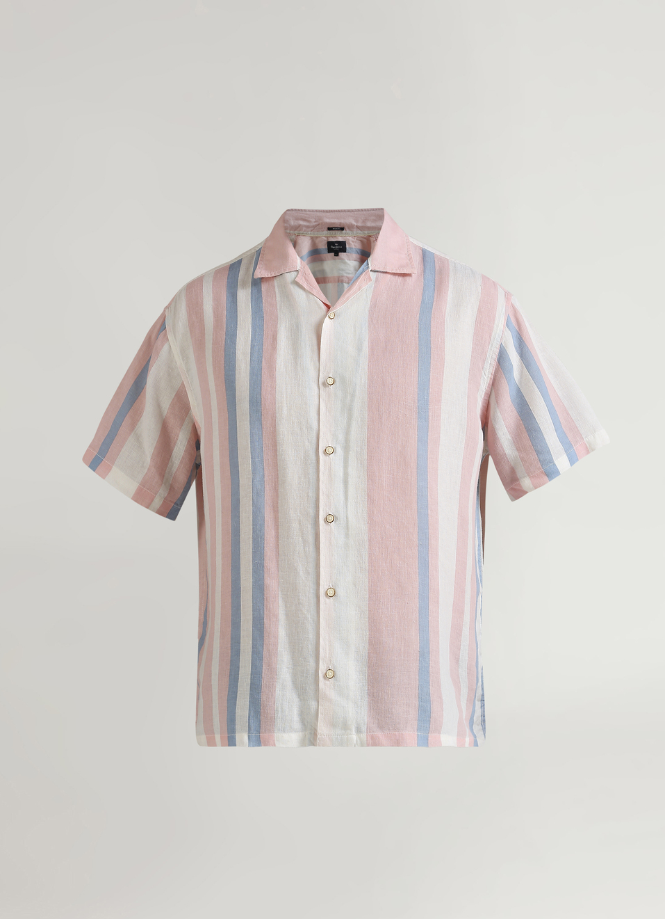 Pink Stripes Resort Collar Linen Short Sleeve Shirt, , large image number 6