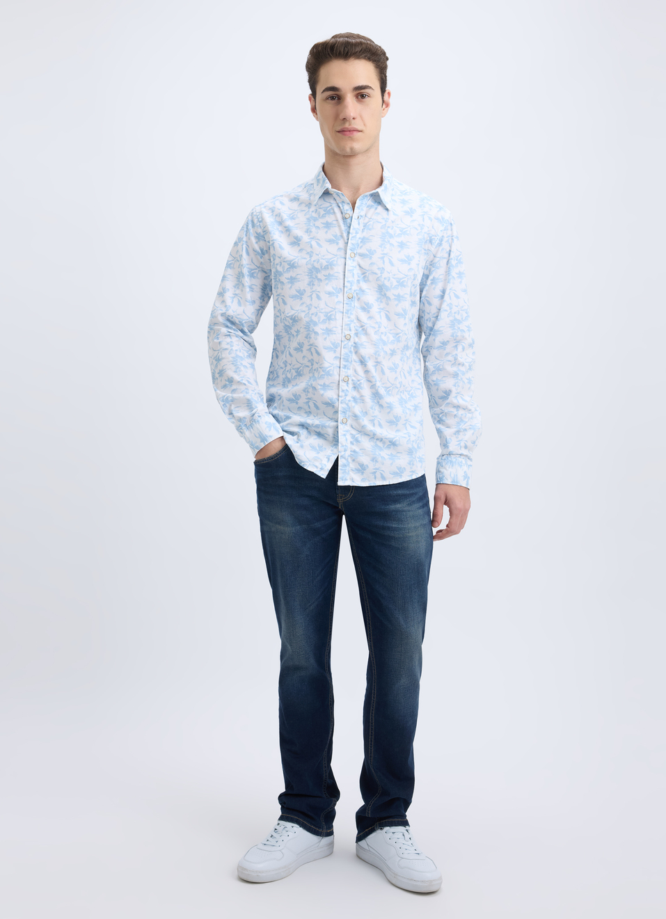Men Blue Floral Print Full Sleeve Shirt, , large image number 5