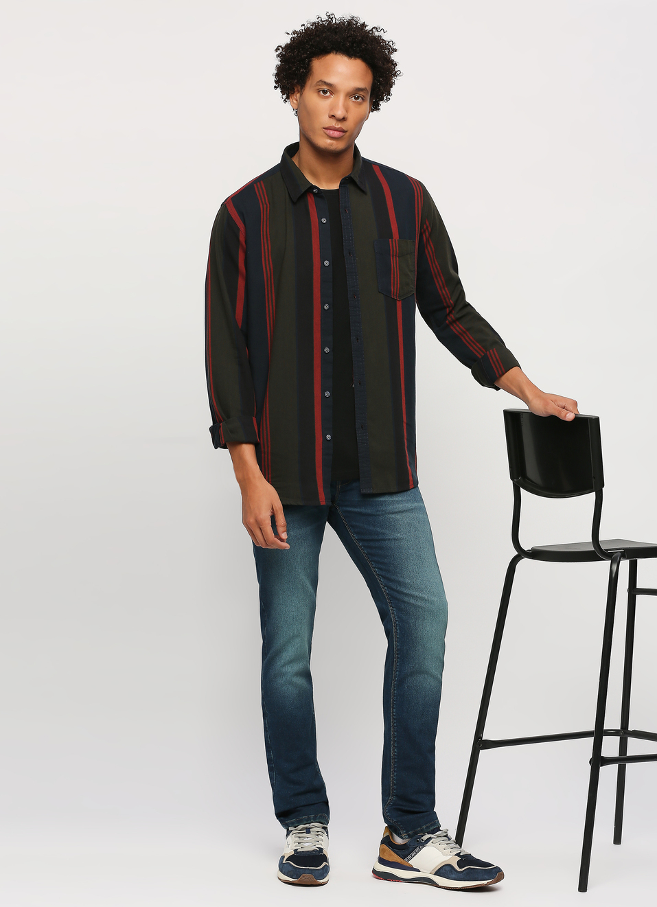 Navy Striped Full Slevee Shirt, , large image number 6