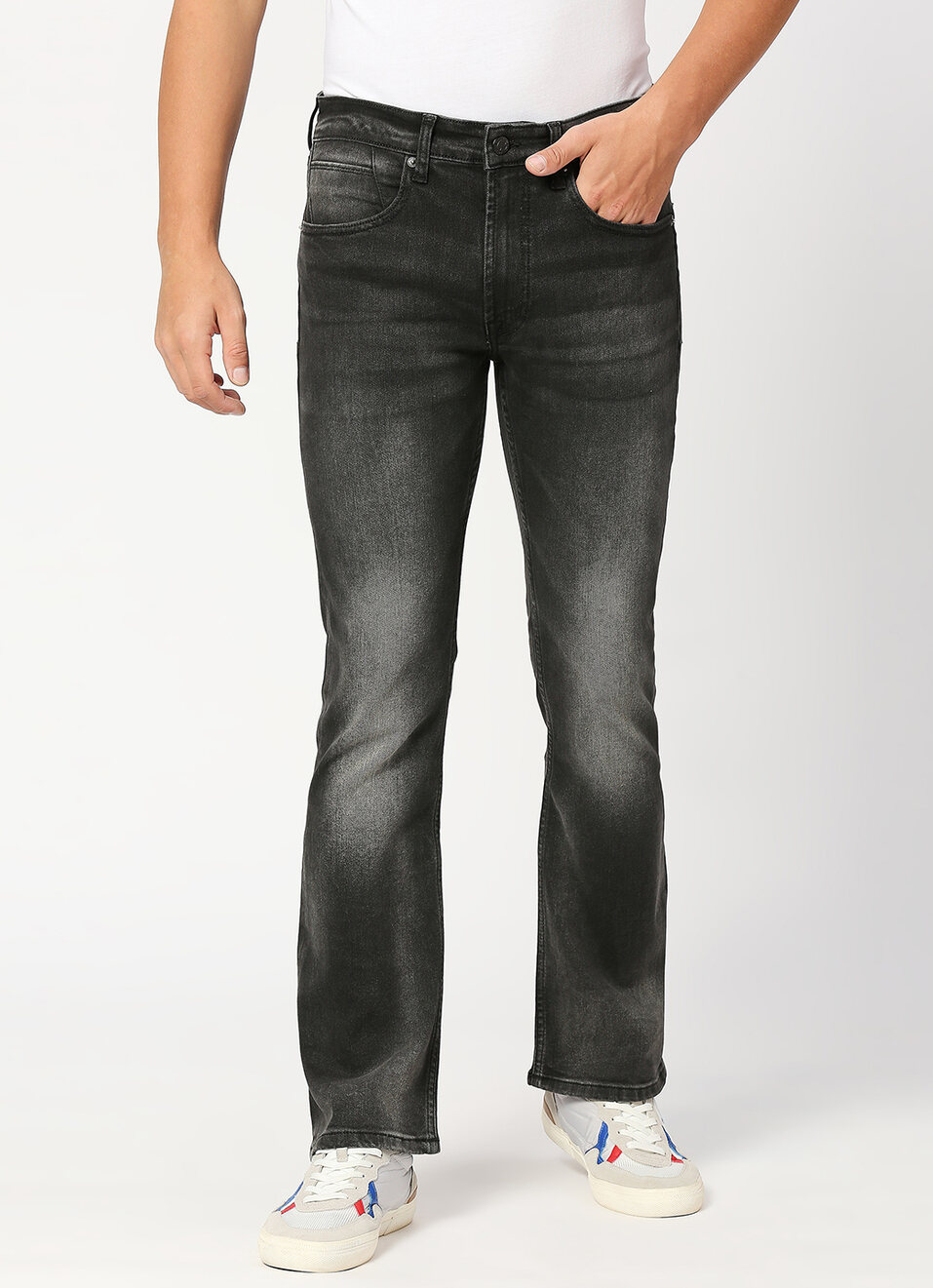 Bootcut Slim Fit Mid Waist Boot Leg Jeans, , large image number 2