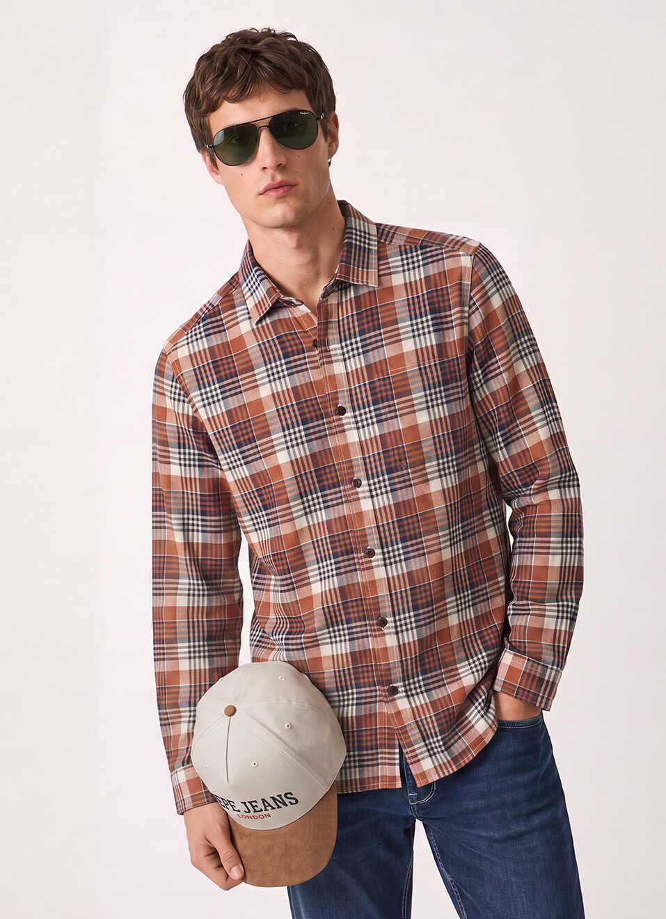 Men Brown Checked Brushed Long Sleeve Shirt, , large image number 0