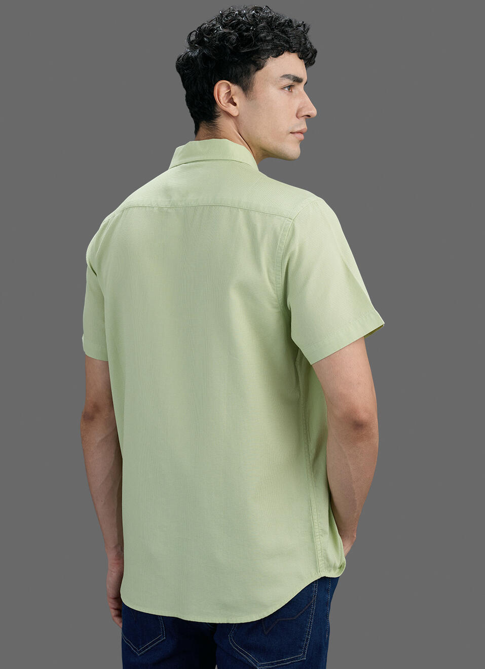 Men Lime Green Solid Dobby Short Sleeve Shirt, , large image number 6