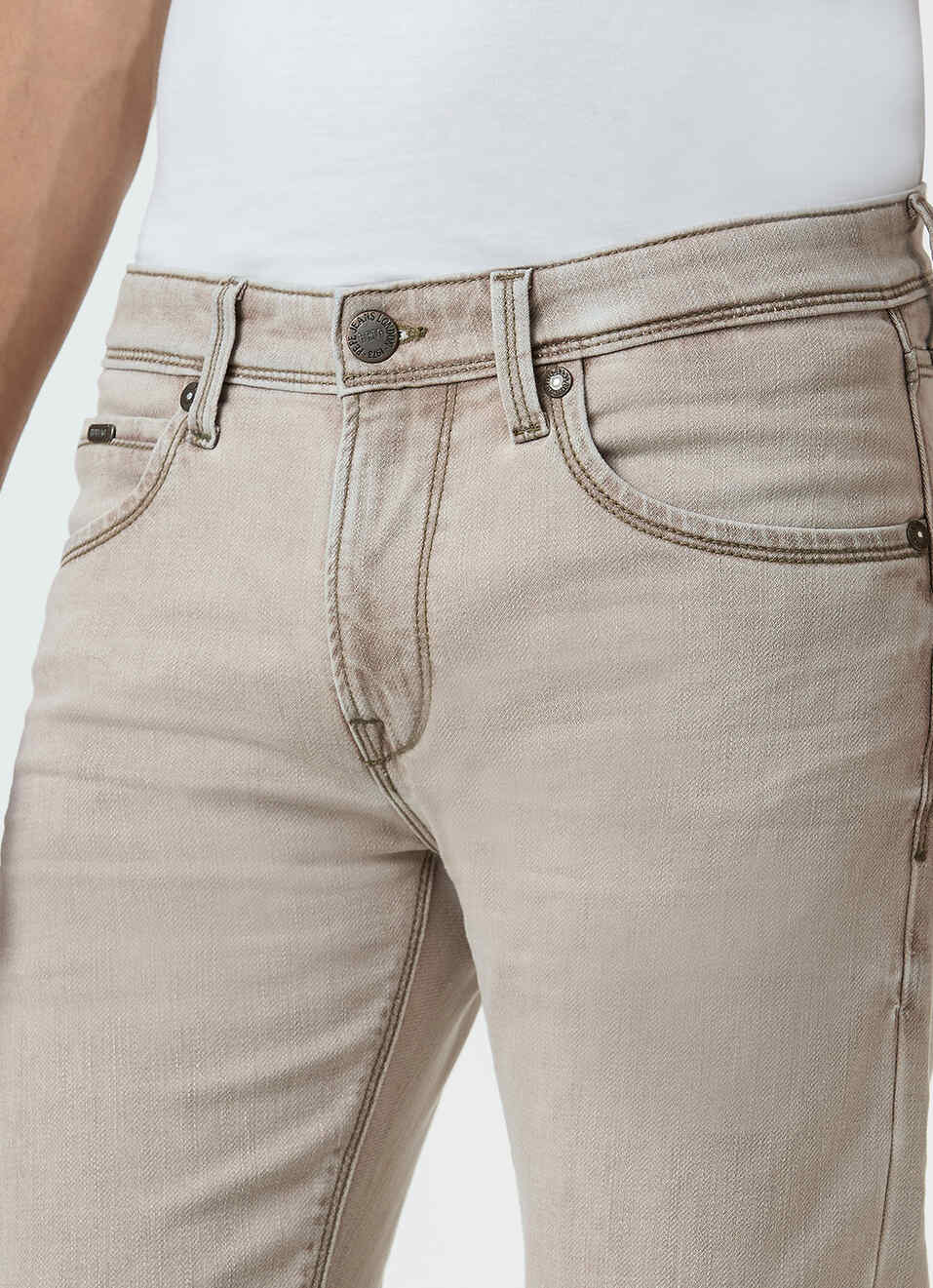 Men Beige Mid Rise Slim Fit Stretchable Jeans, , large image number 4