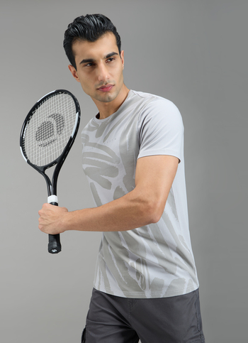 Men Grey Abstract Print Slim Fit T-shirt