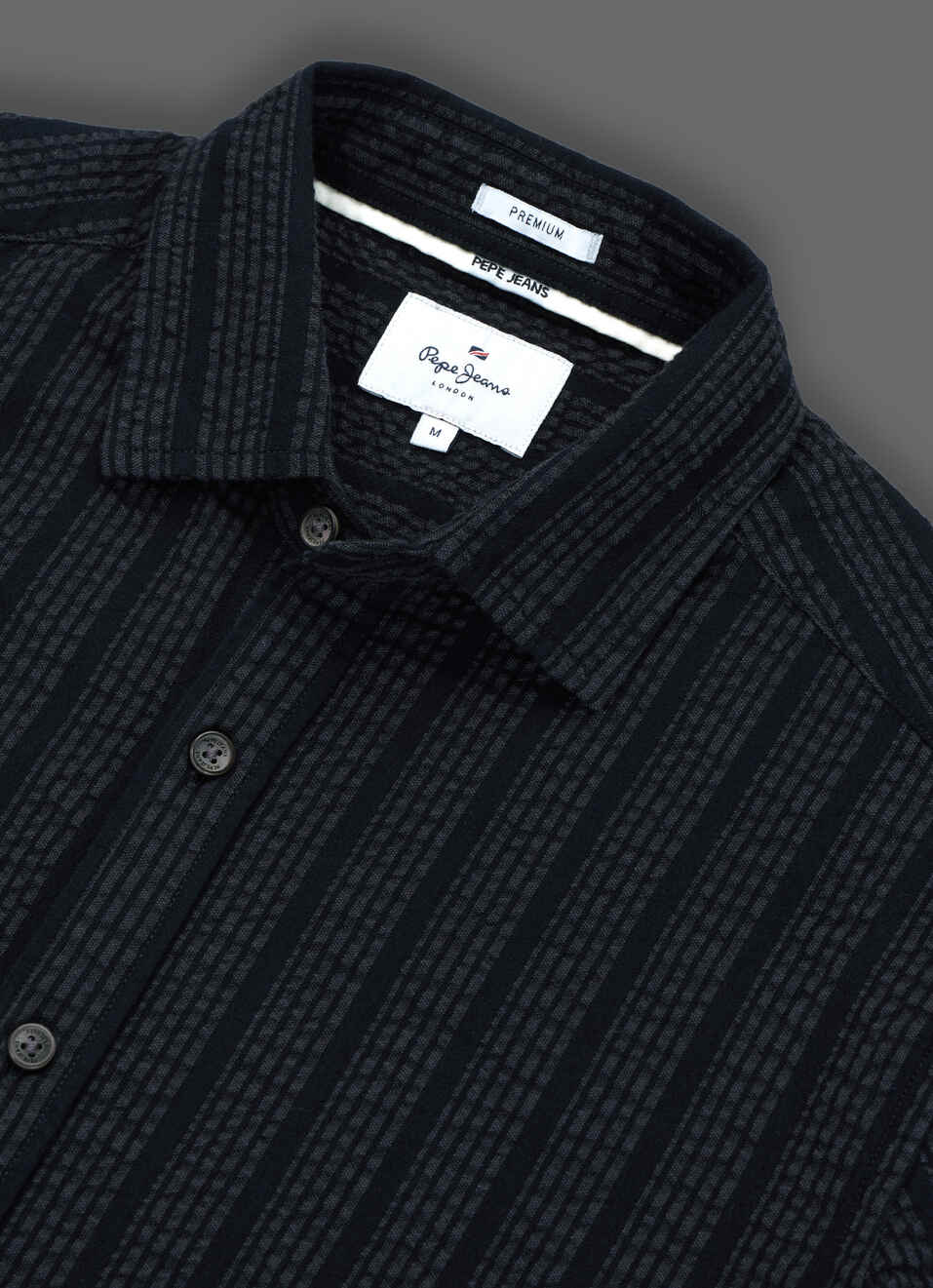 Men Black Striped Seersucker Long Sleeve Shirt, , large image number 3