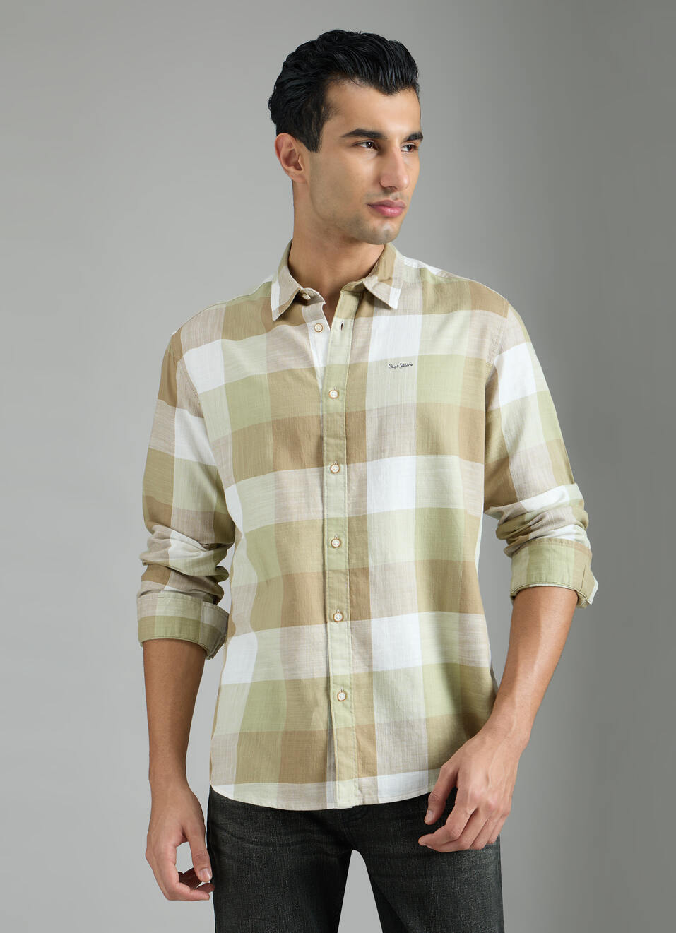 Men Green Checked Shirt, , large image number 1