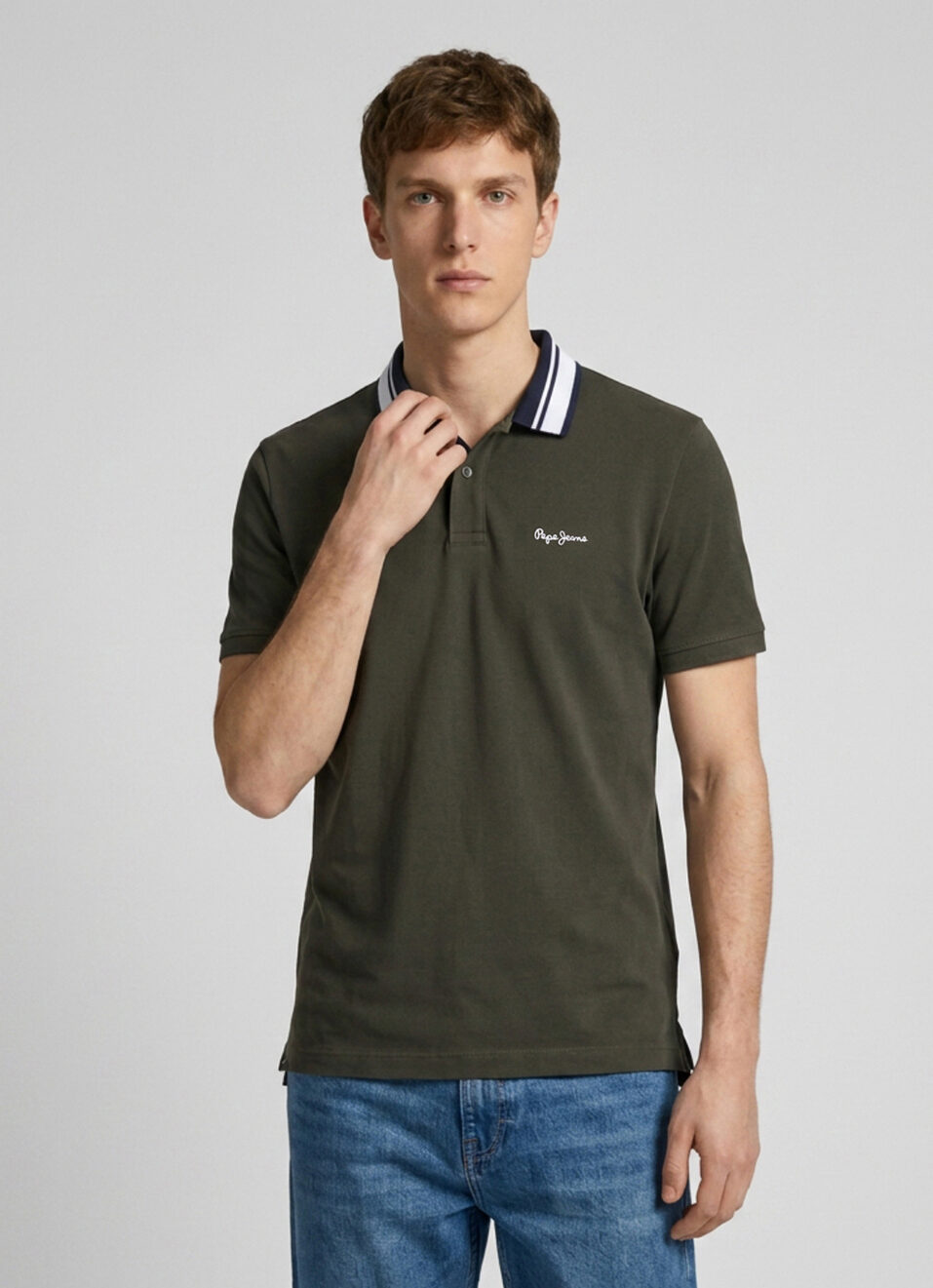 Men Green Solid Polo Collar T-shirt, , large image number 1
