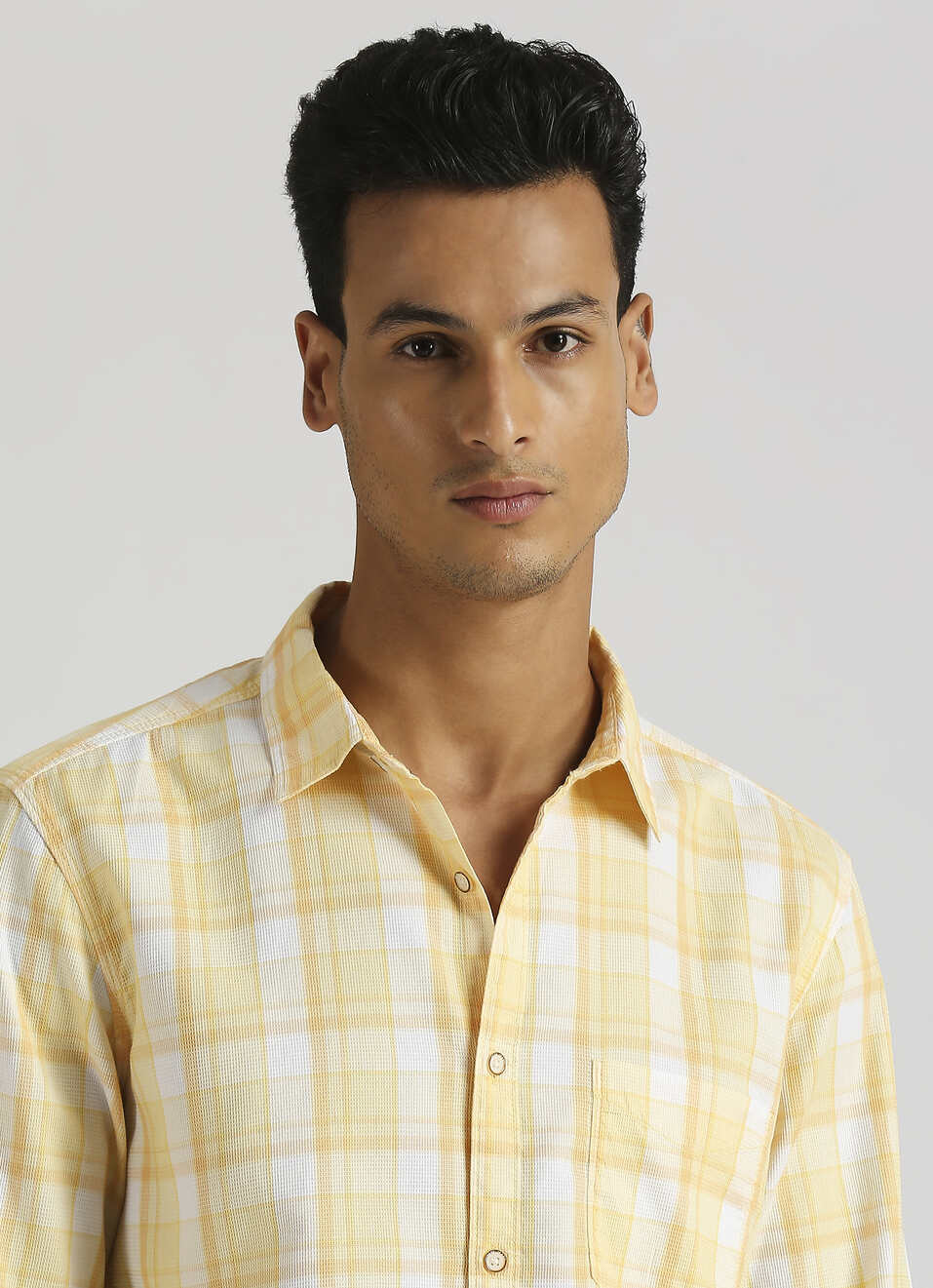 Yellow Plaid Summer Long Sleeve Shirt, , large image number 4