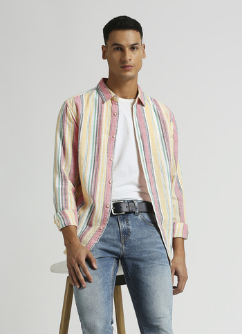 Yellow Stripes Yarn Dyed Long Sleeve Shirt