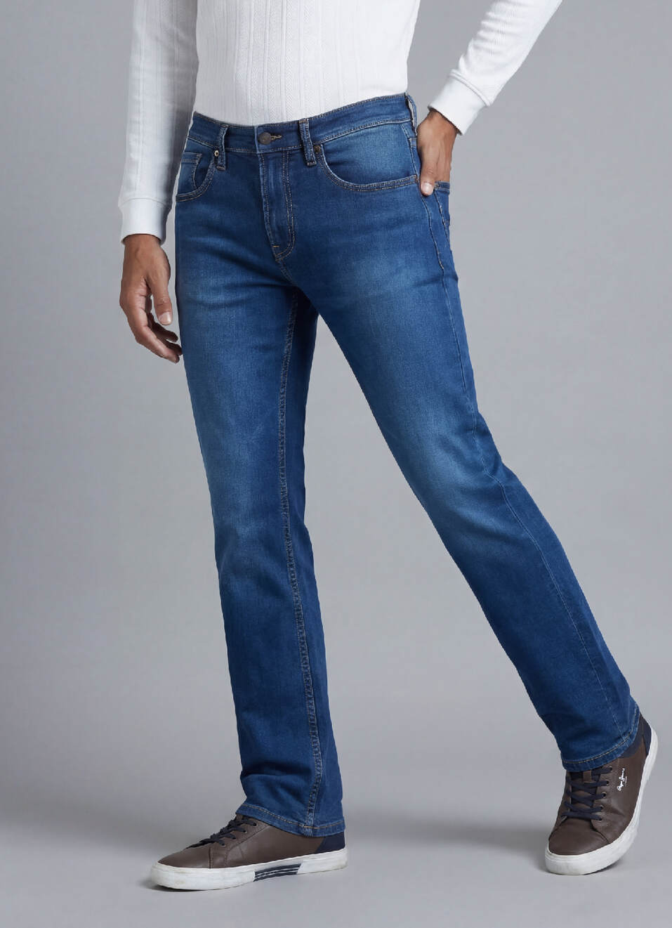 Holborne Blue Mid Rise Straight Jeans, , large image number 0