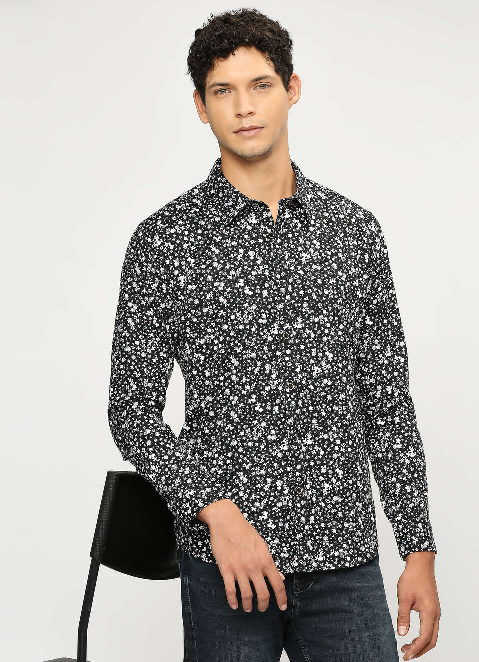 Black Printed Full Sleeve Shirt, , large image number 0