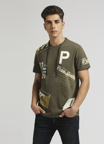 Military Green Typographic Print Short Sleeve T-shirt