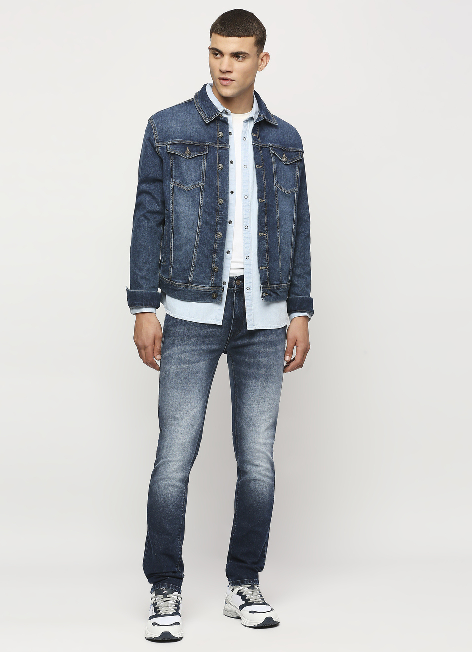 Ice Blue Double Pocket Long Sleeve Denim Shirt, , large image number 5