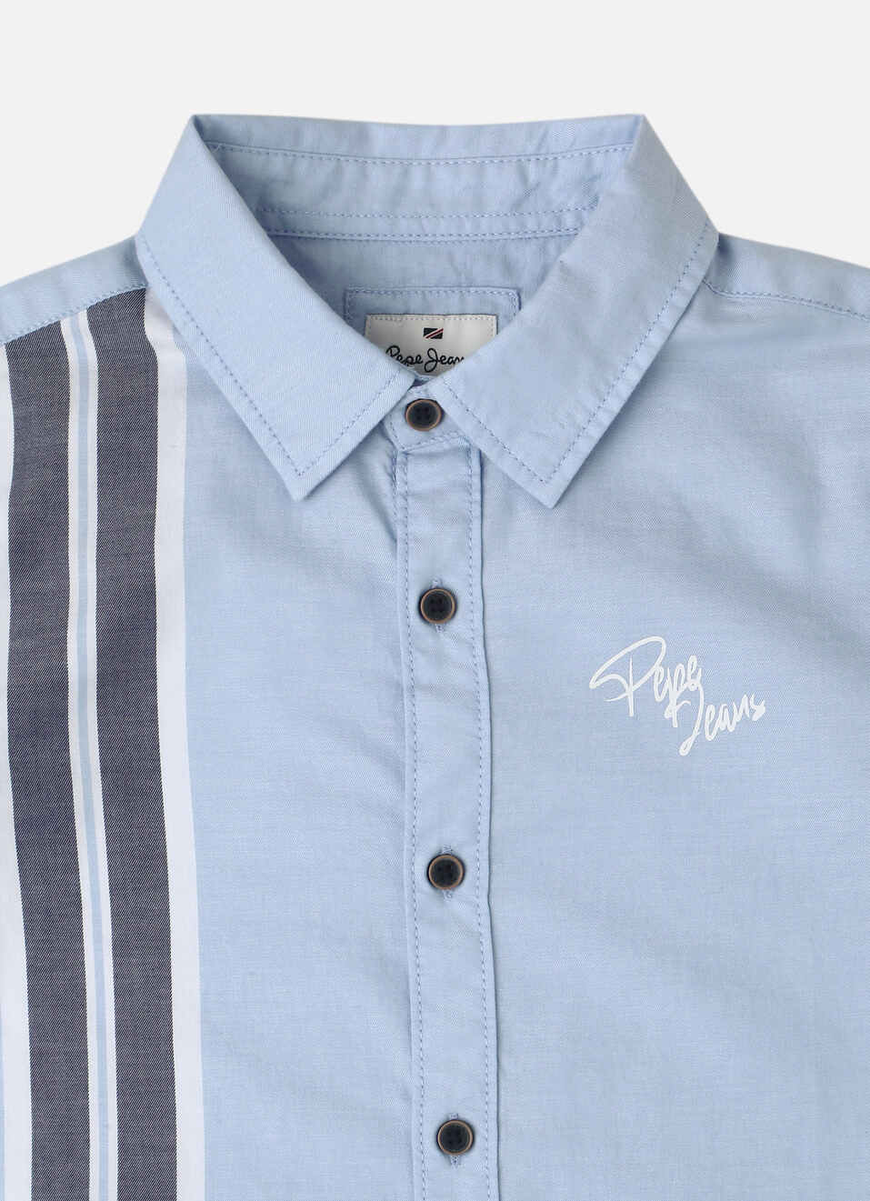 Boys Sky Blue Twill Stripes Premium Long Sleeve Shirt, , large image number 2