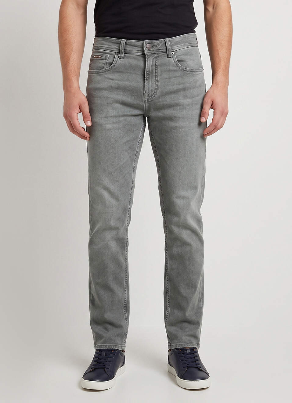 Men Grey Straight Fit Stretchable Jeans, , large image number 2