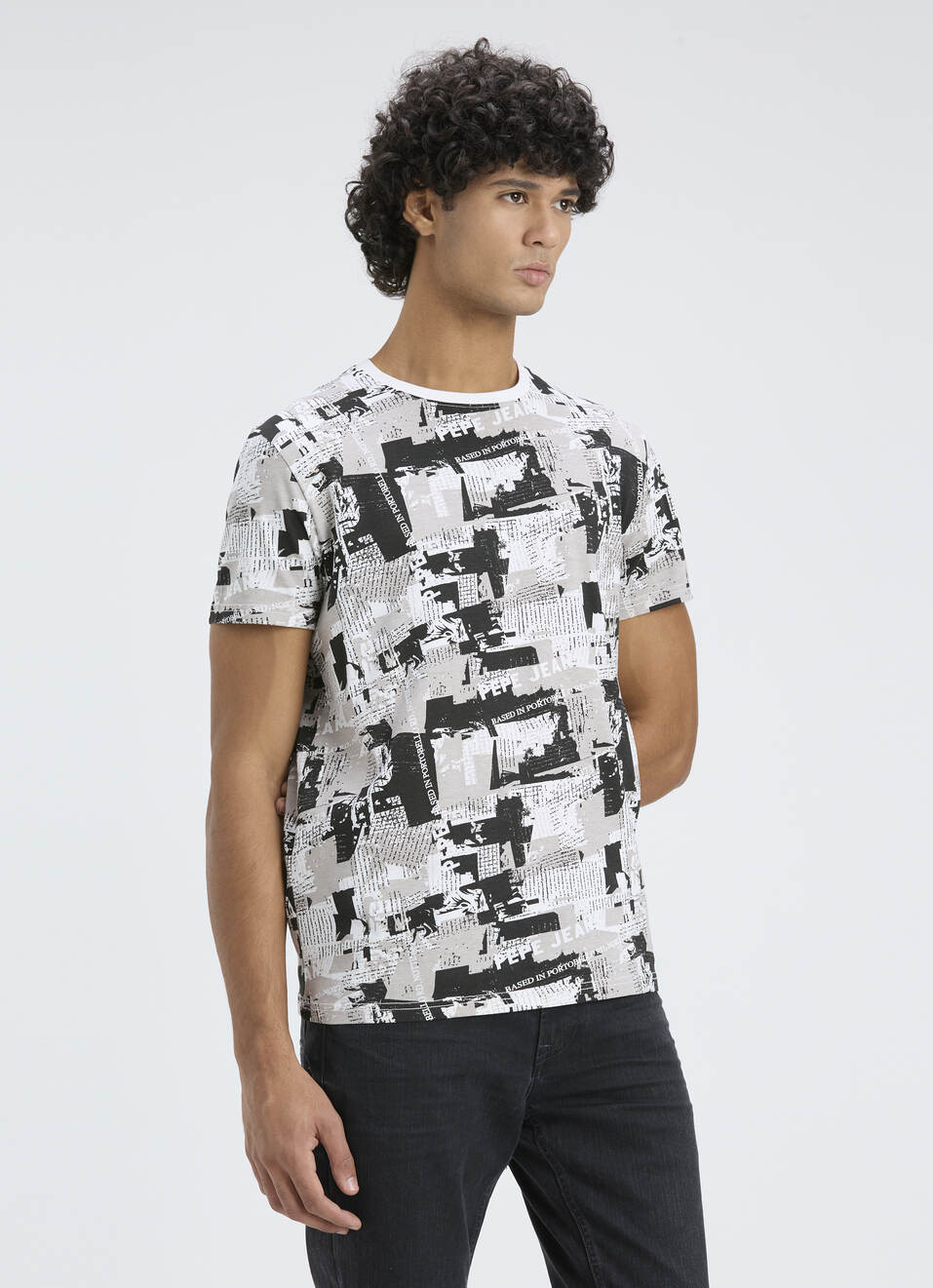 Men Grey All Over Print Short Sleeve T-shirt, , large image number 3