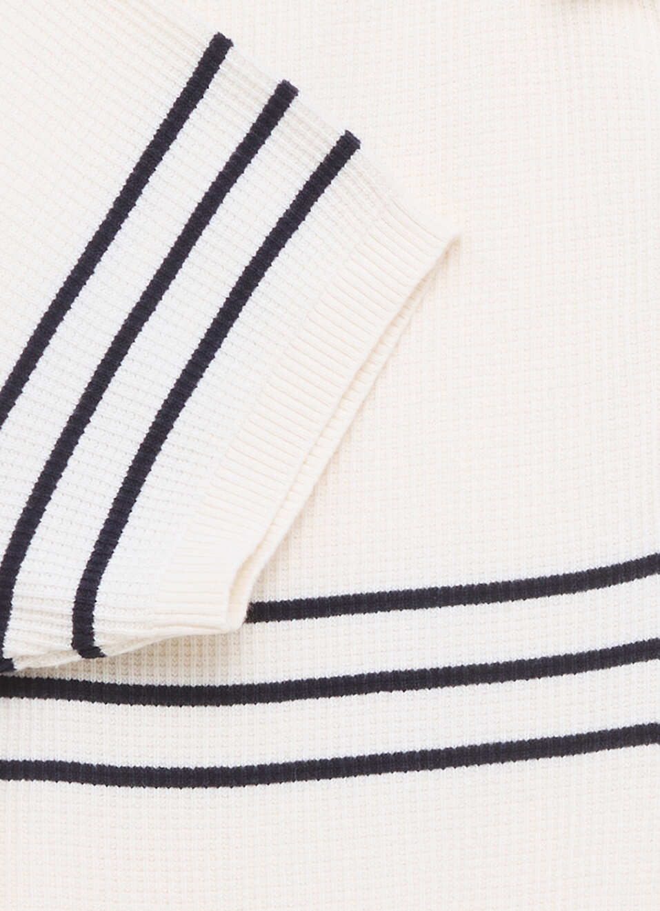 Men White Striped Flat Knit Polo Collar T-shirt, , large image number 7