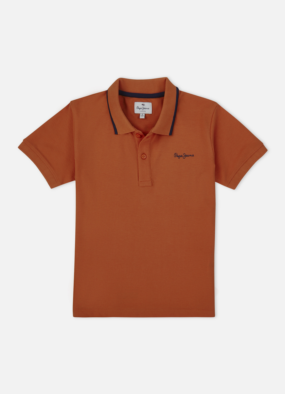 Boys Orange Ribbed Collar Short Sleeve Polo, , large image number 0