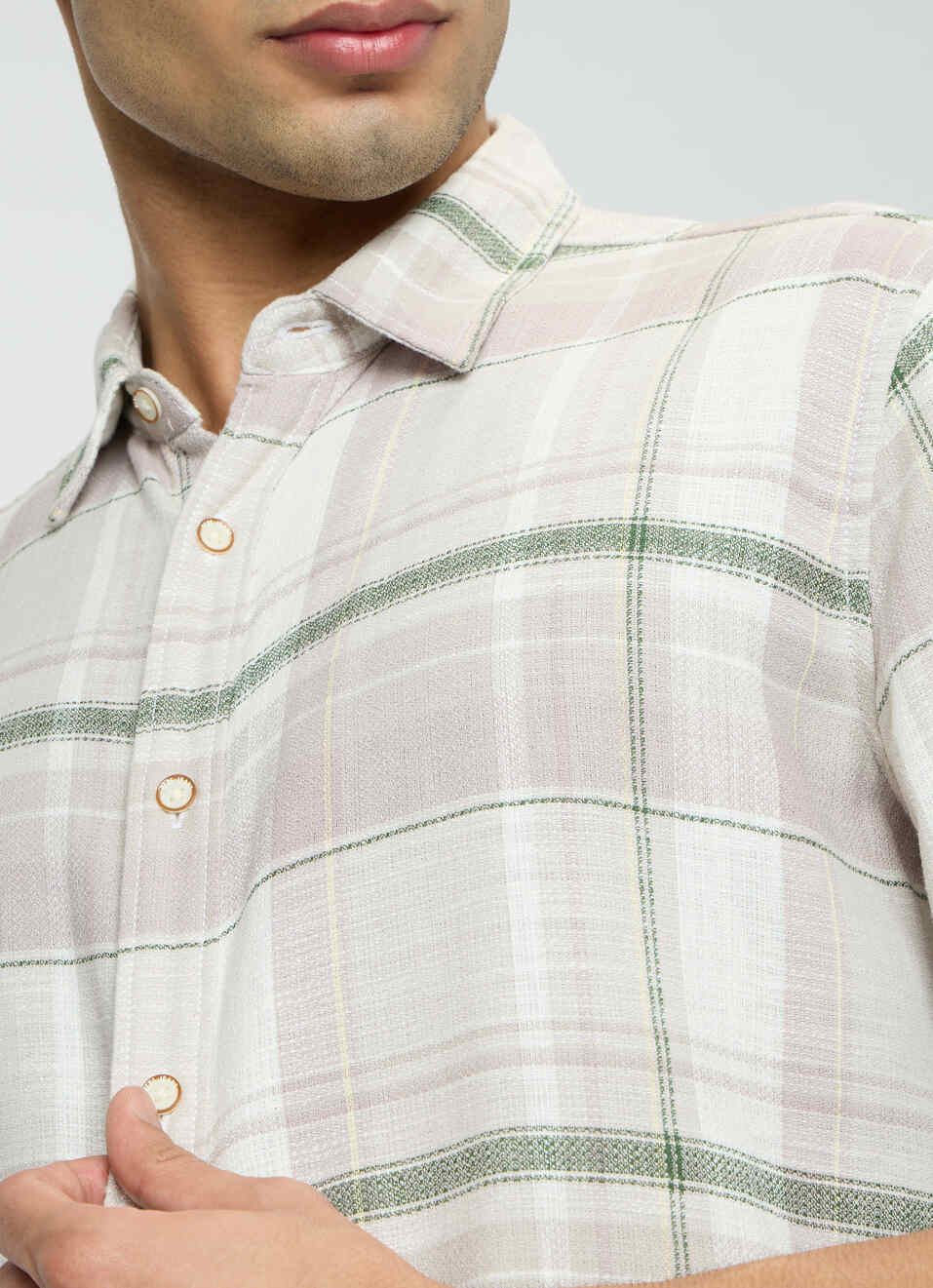 Men Olive Green Checked Shirt, , large image number 6