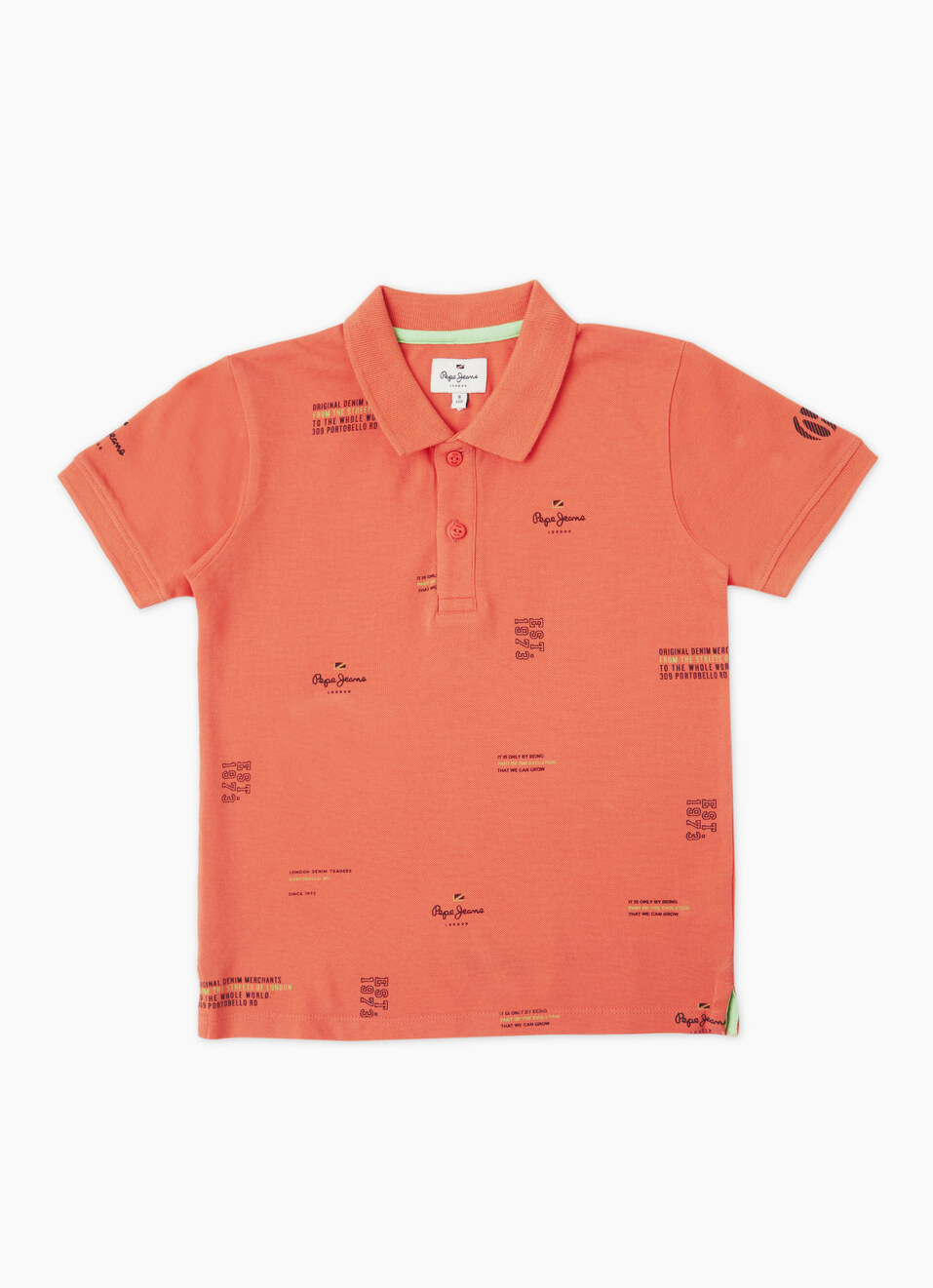 Boys Peach Typographic Print Short Sleeve Polo, , large image number 0