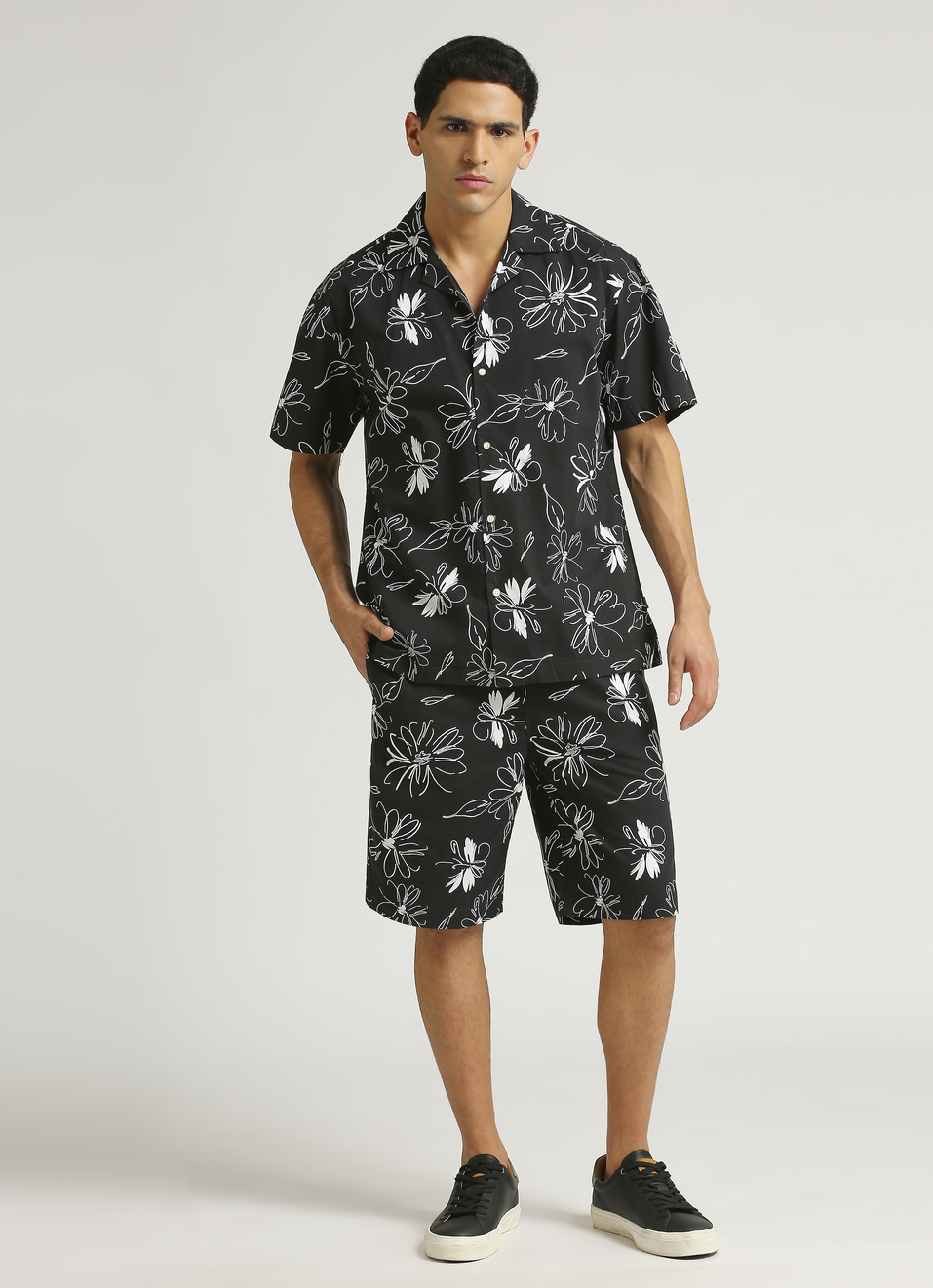 Black All Over Print Resort Collar Shirt, , large image number 3