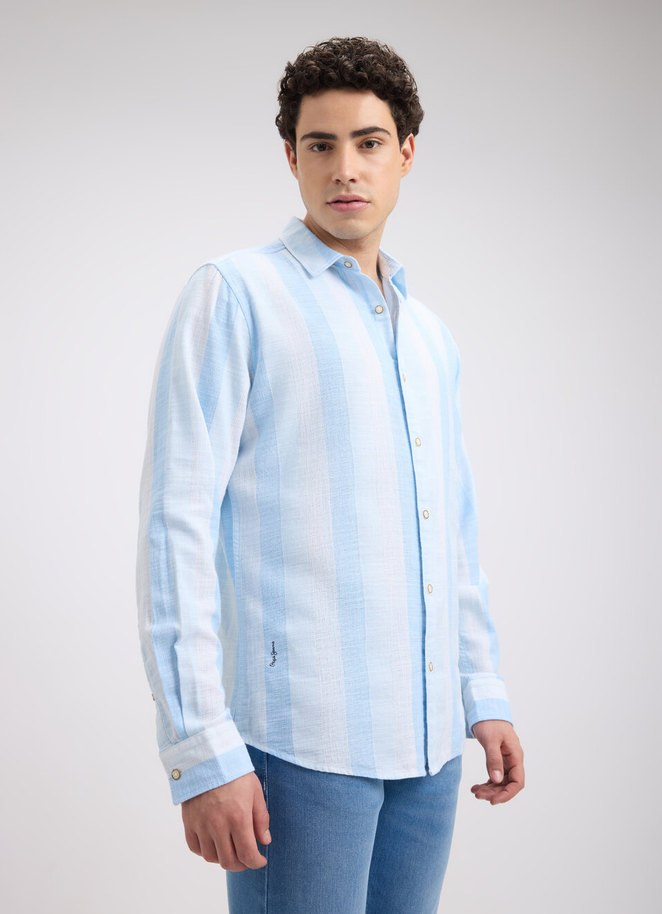 Men Blue Stripe Full Sleeve Shirt, , large image number 3