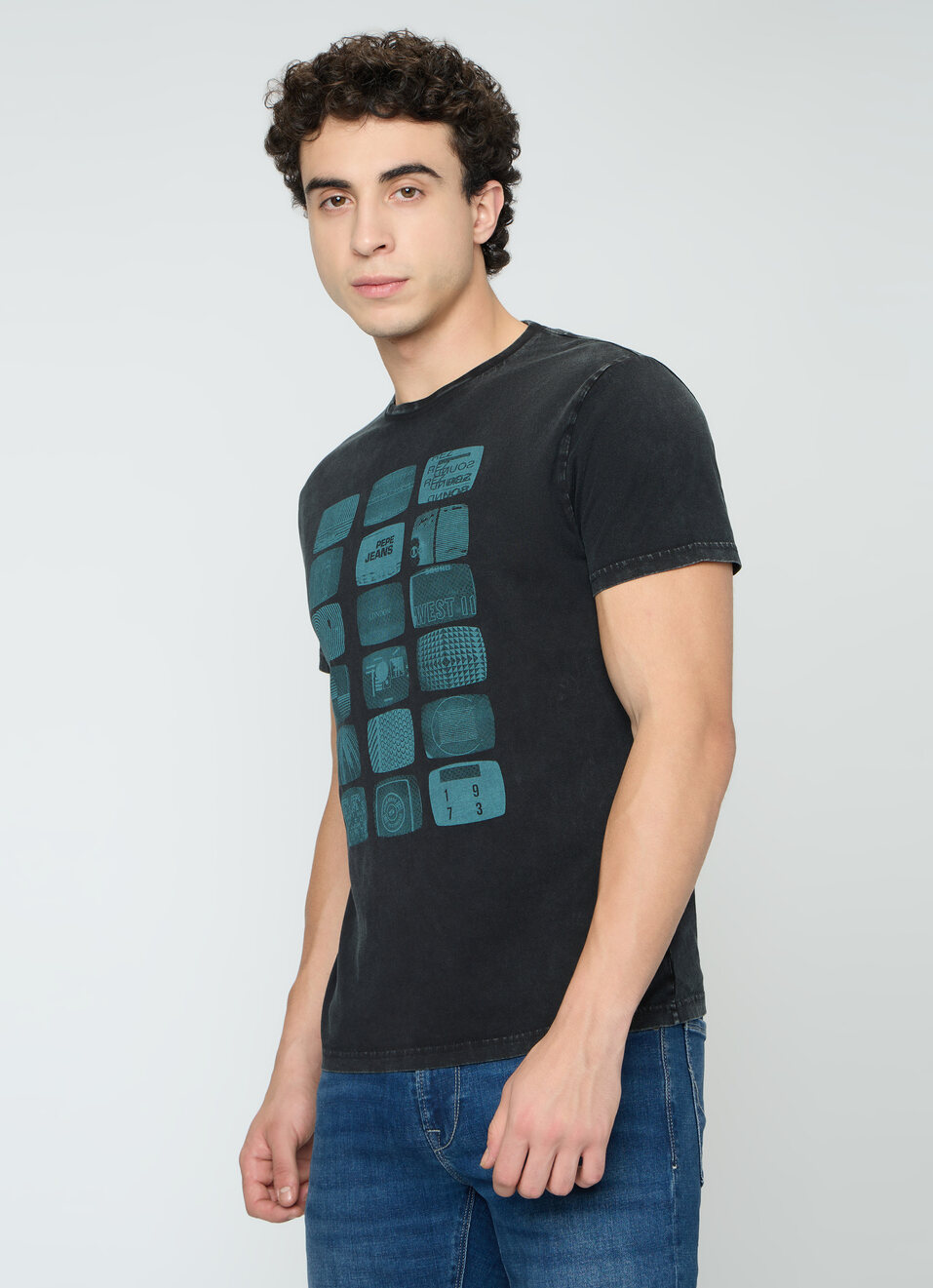 Men Black Graphic Slim Fit T-shirt, , large image number 3
