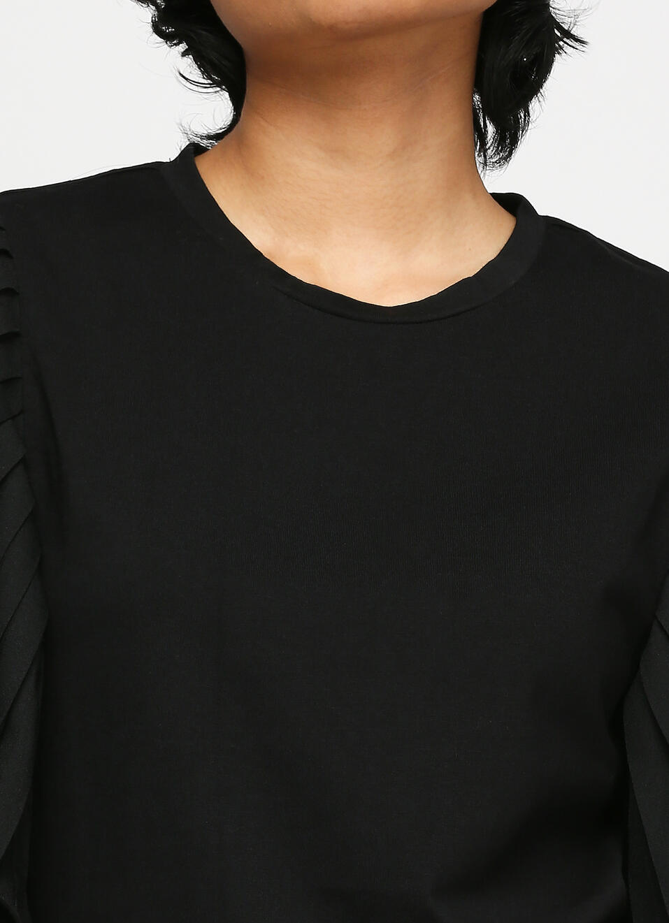 Black Round Neck Short Sleeve T-shirt, , large image number 4