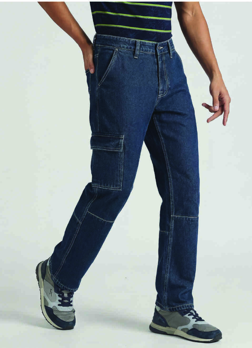 Cargo Straight Mid Rise Dark Blue Jeans, , large image number 0
