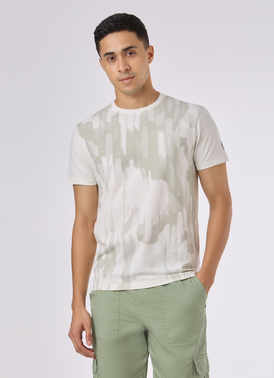 Men Ecru Camouflage Texture Print T-shirt, , large image number 1