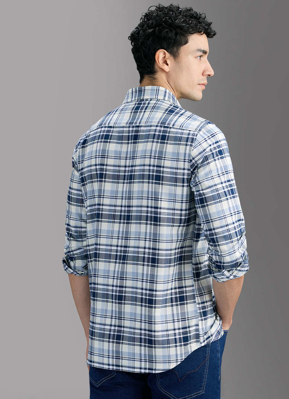 Men Blue Checked Shirt, , large image number 6