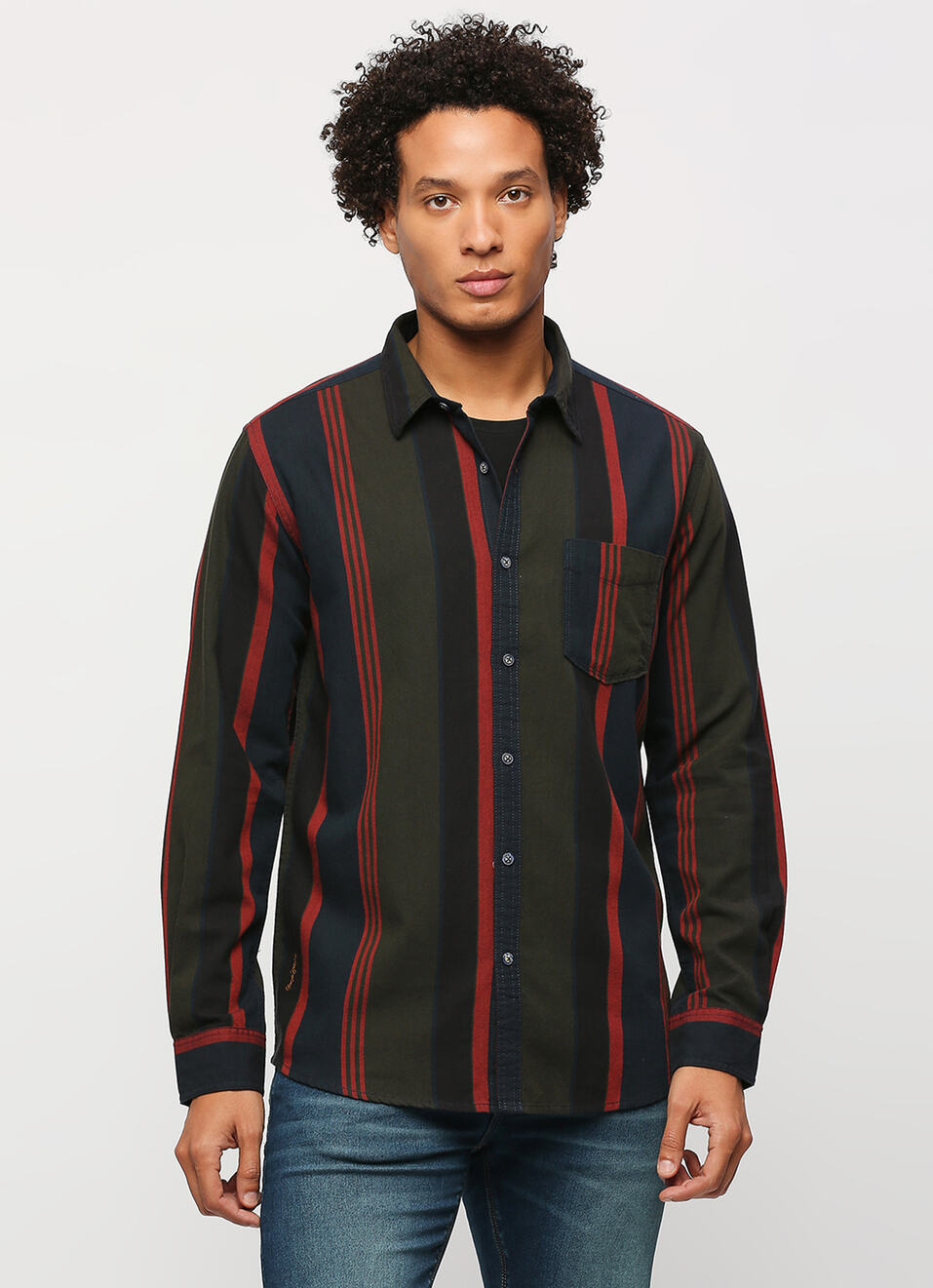 Navy Striped Full Slevee Shirt, , large image number 1