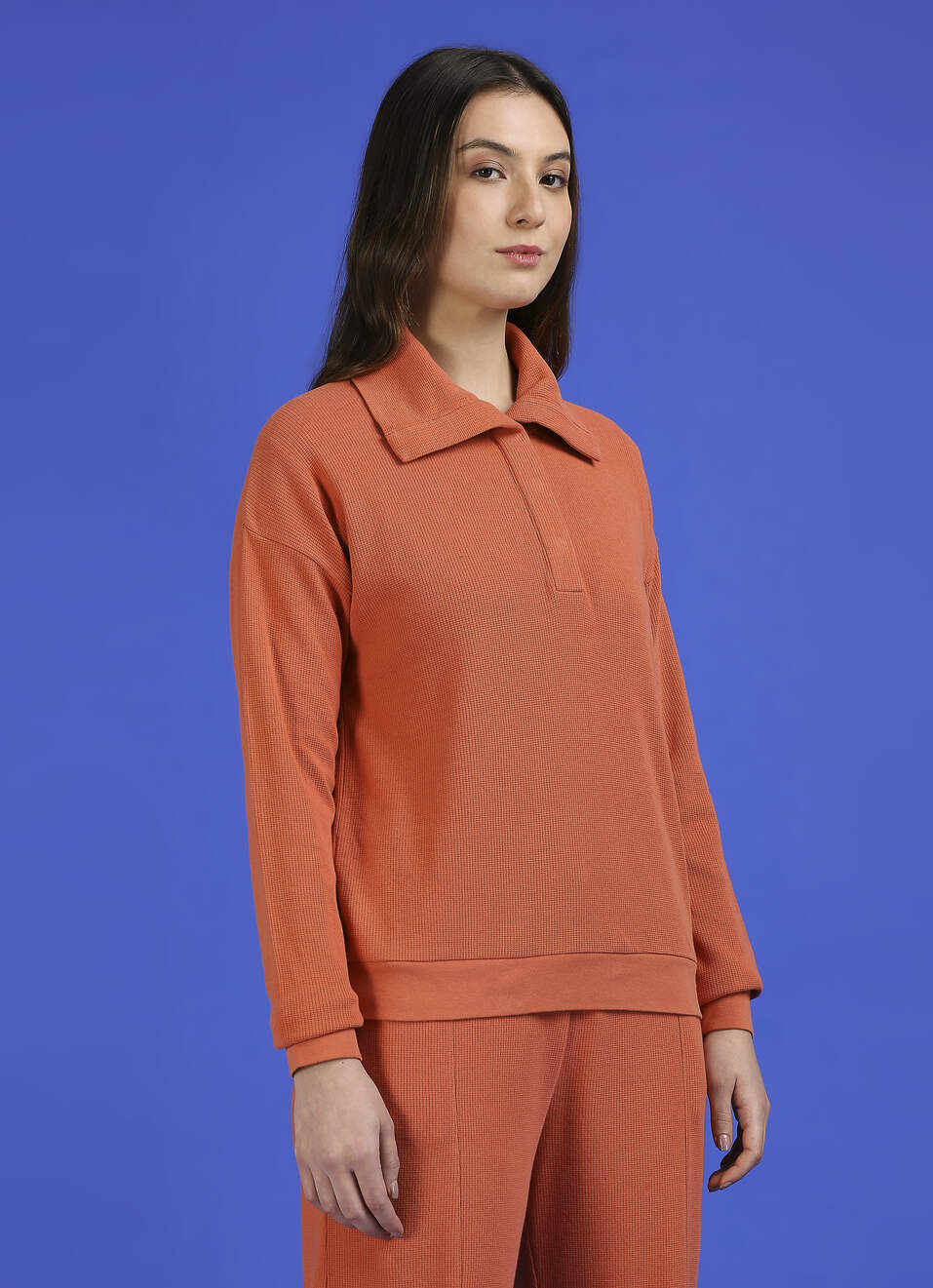 Orange High Neck Full Sleeve Sweatshirt, , large image number 3