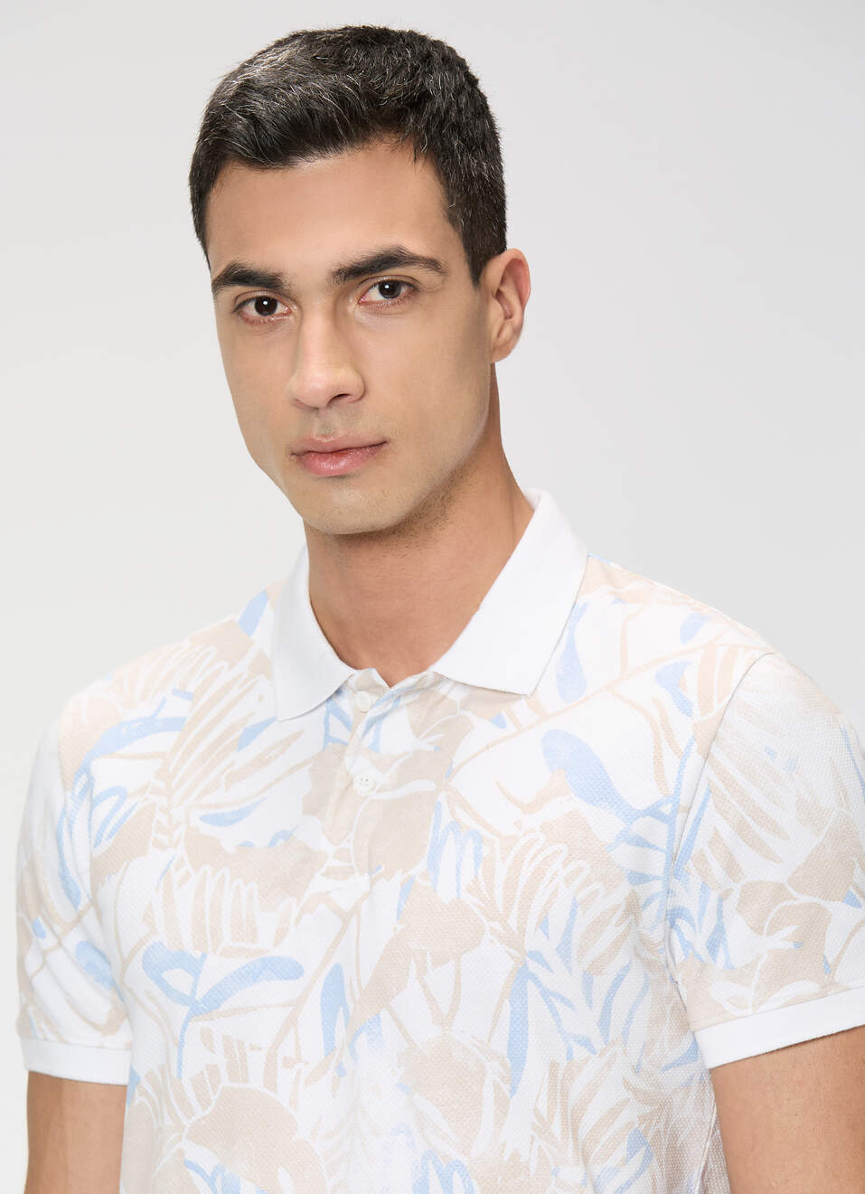 Men White Printed Polo Collar T-shirt, , large image number 4