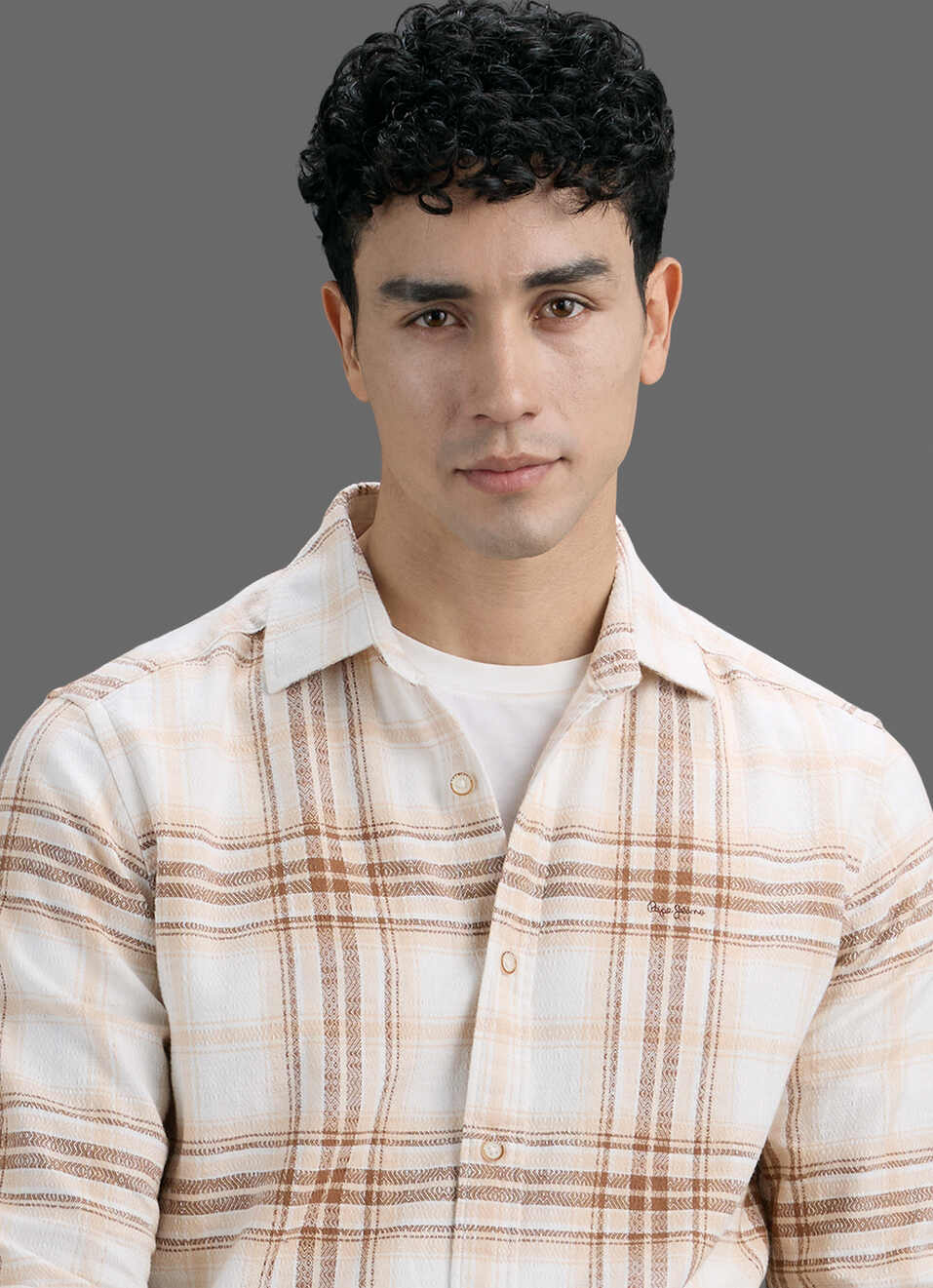 Men Beige Checked Dobby Long Sleeve Shirt, , large image number 4